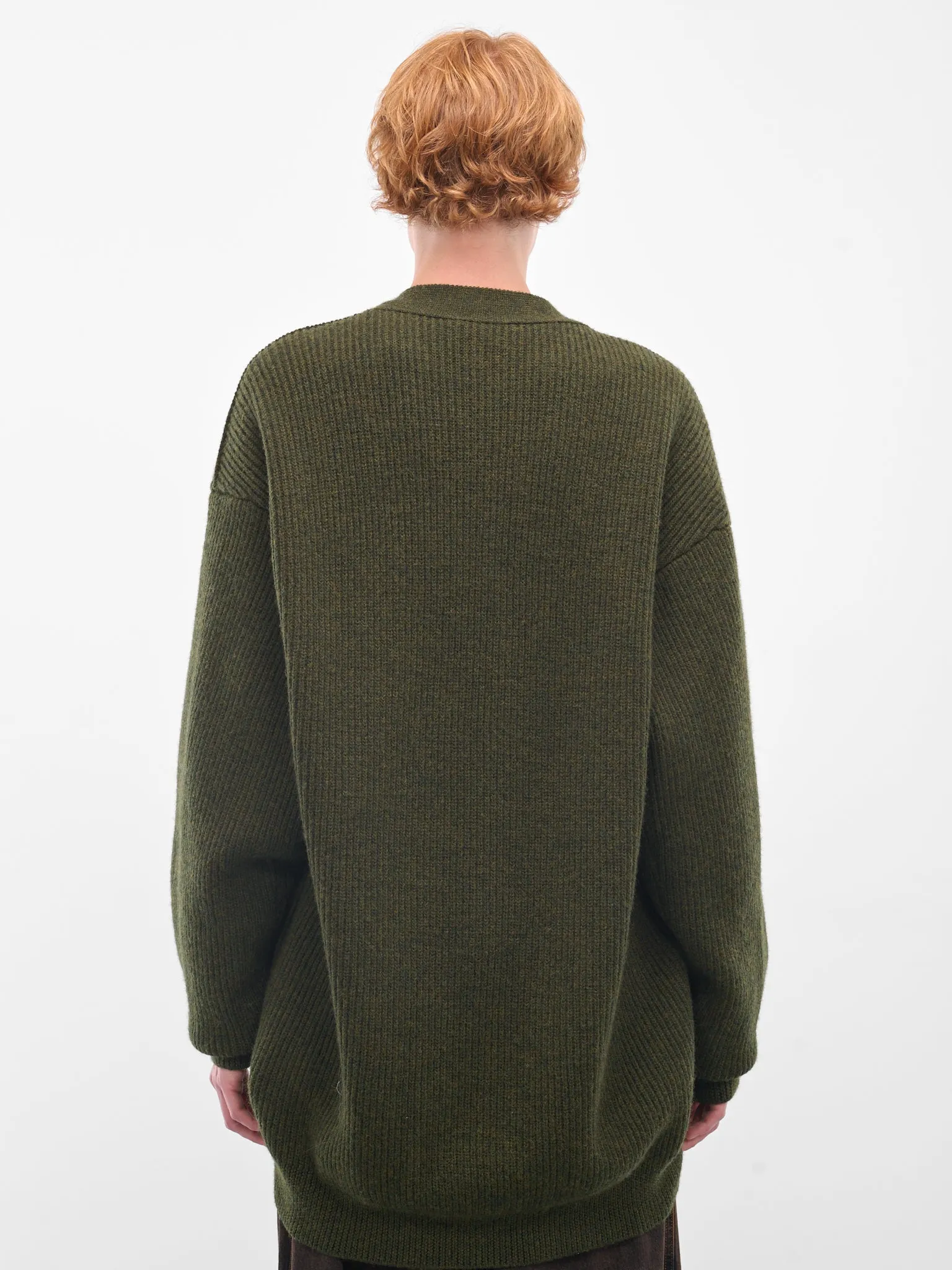 Green Wool Rib-Knit Cardigan (HMMB75089A-HB619-MEDIUM-GREEN) sold by lorenzo product image thumbnail 3