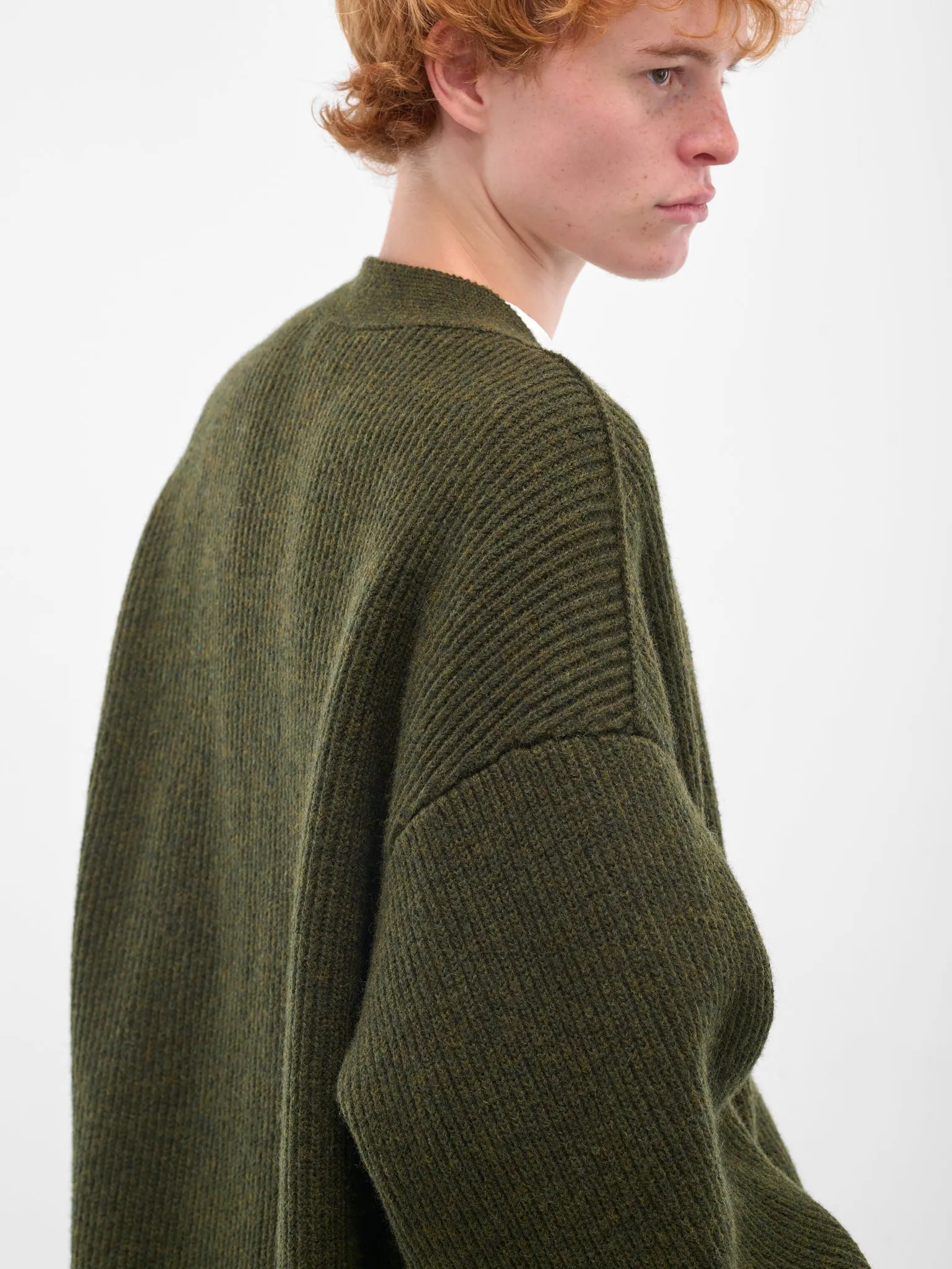 Green Wool Rib-Knit Cardigan (HMMB75089A-HB619-MEDIUM-GREEN) sold by lorenzo product image thumbnail 5
