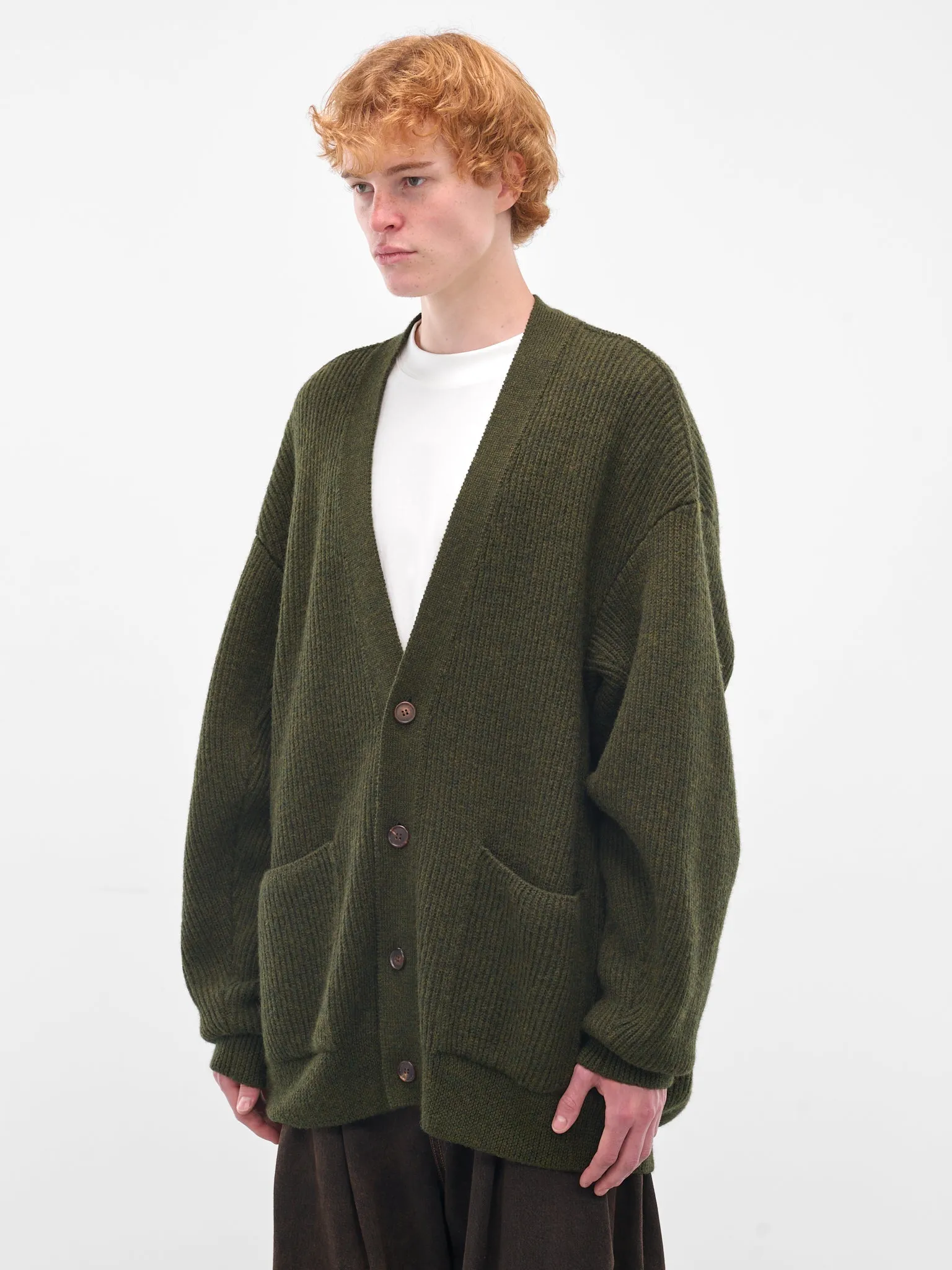 Green Wool Rib-Knit Cardigan (HMMB75089A-HB619-MEDIUM-GREEN) sold by lorenzo product image thumbnail 2