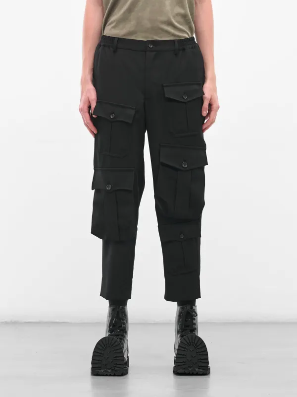 Black Cargo Pocket Cropped Trousers (PP-P043-051-1-BLACK) sold by lorenzo
