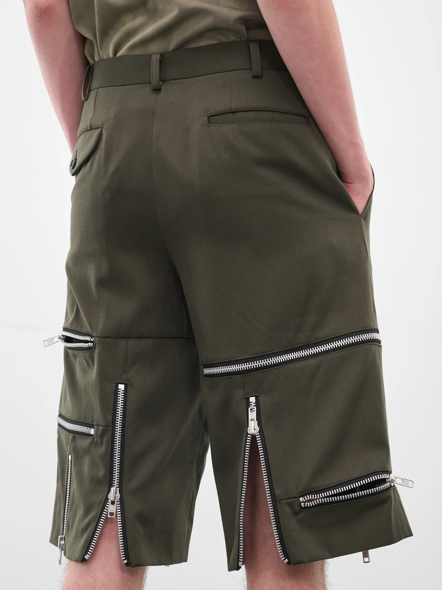 Green Zip Detail Shorts (PP-P008-051-1-KHAKI) sold by lorenzo product image thumbnail 5