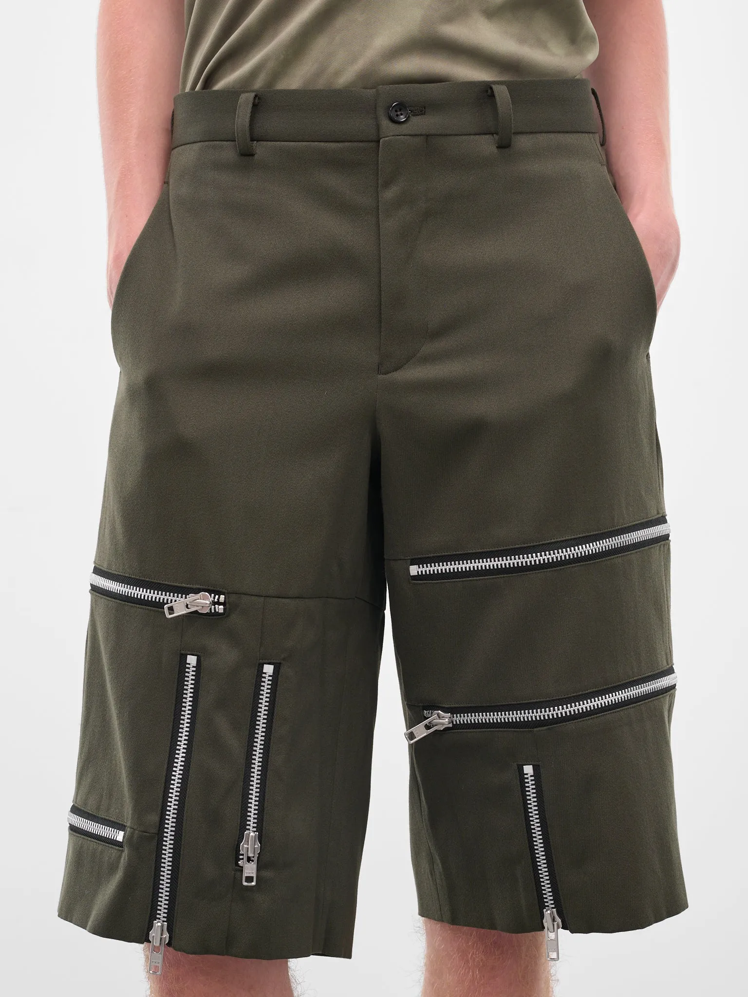 Green Zip Detail Shorts (PP-P008-051-1-KHAKI) sold by lorenzo product image thumbnail 4