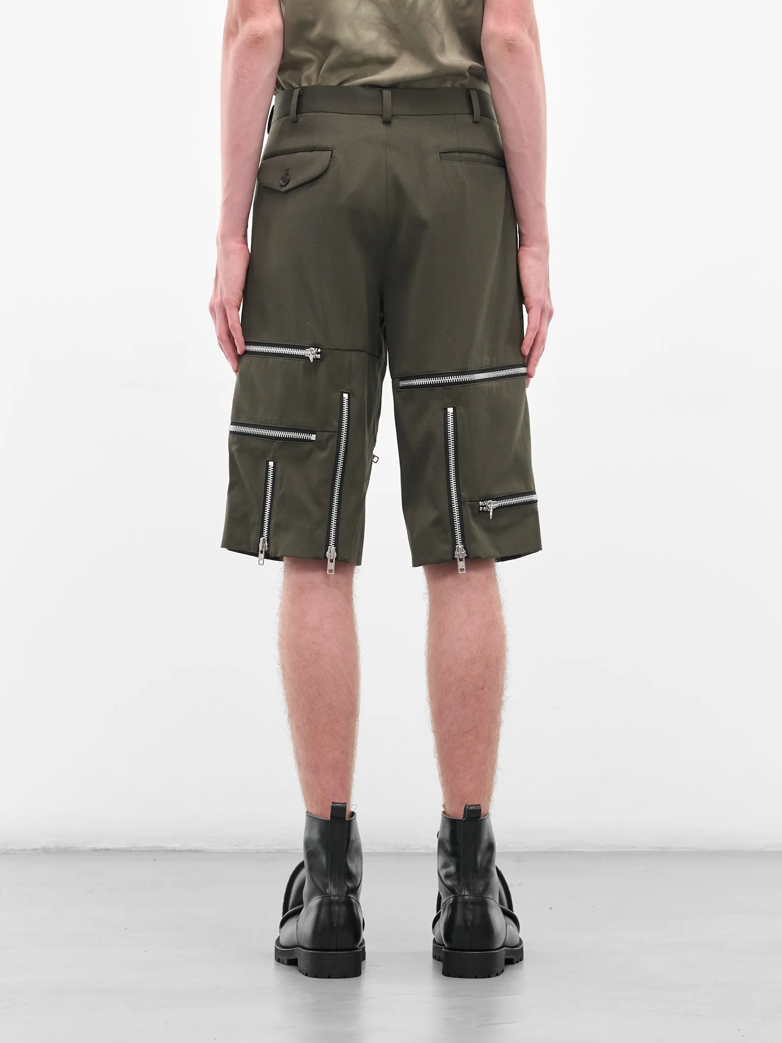 Green Zip Detail Shorts (PP-P008-051-1-KHAKI) sold by lorenzo product image thumbnail 3