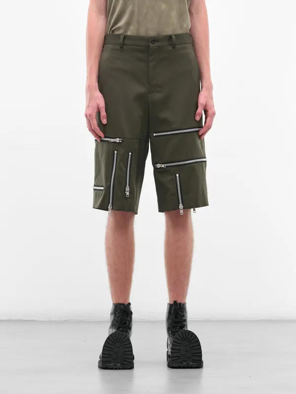 Green Zip Detail Shorts (PP-P008-051-1-KHAKI) sold by lorenzo