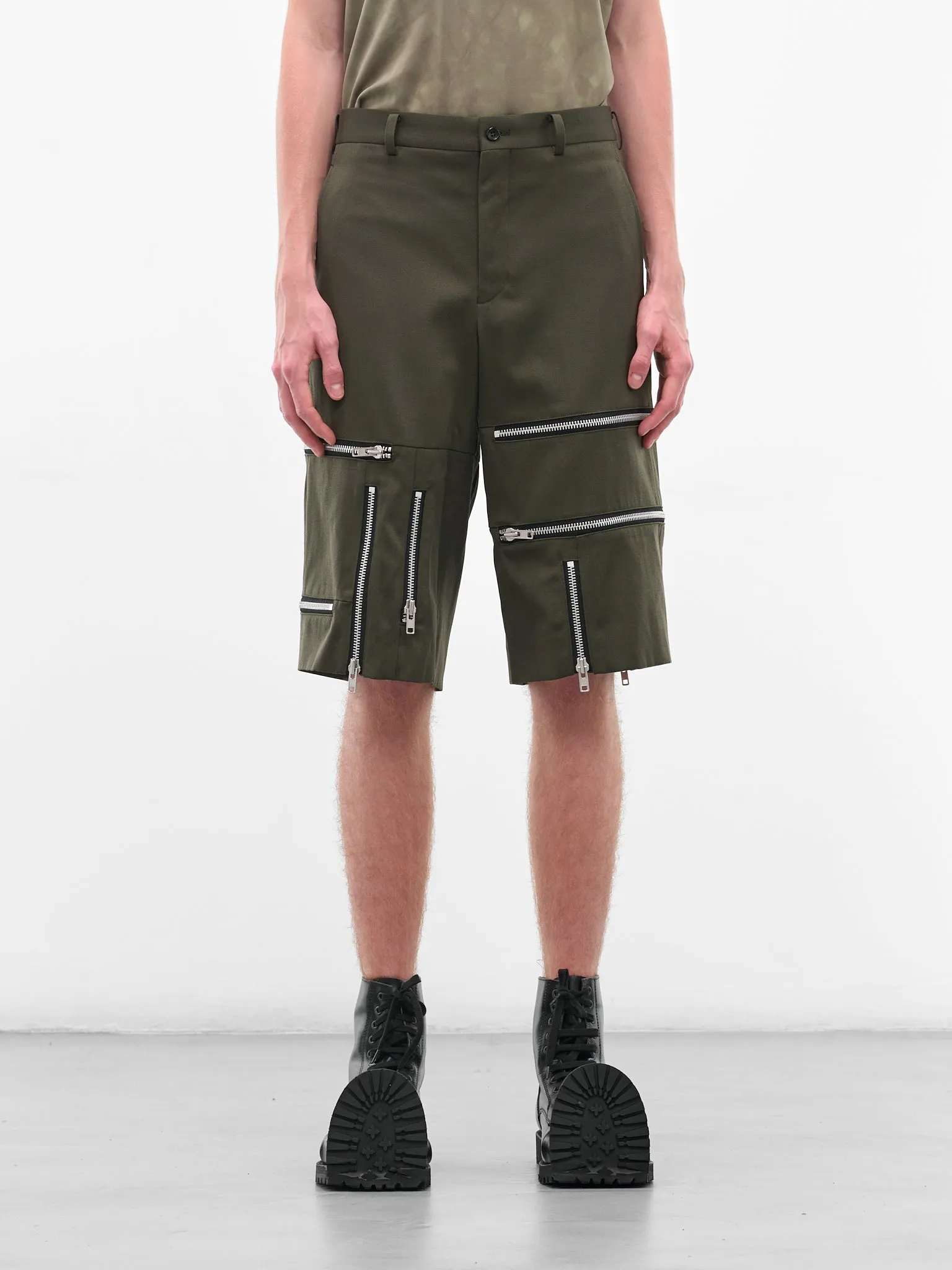 Green Zip Detail Shorts (PP-P008-051-1-KHAKI) sold by lorenzo