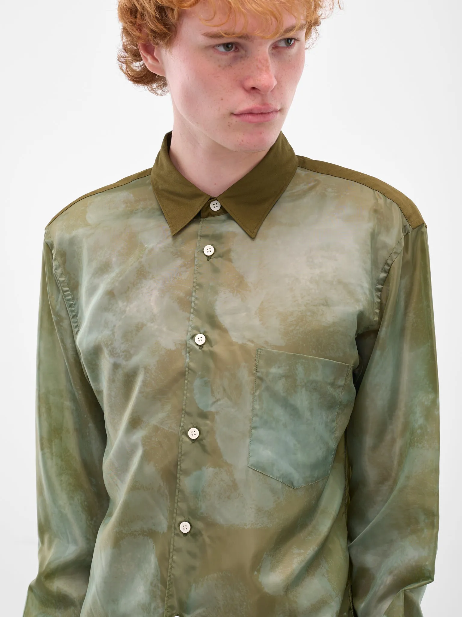 Green Abstract Button-Up Shirt (PP-B011-051-1-KHAKI) sold by lorenzo product image thumbnail 4