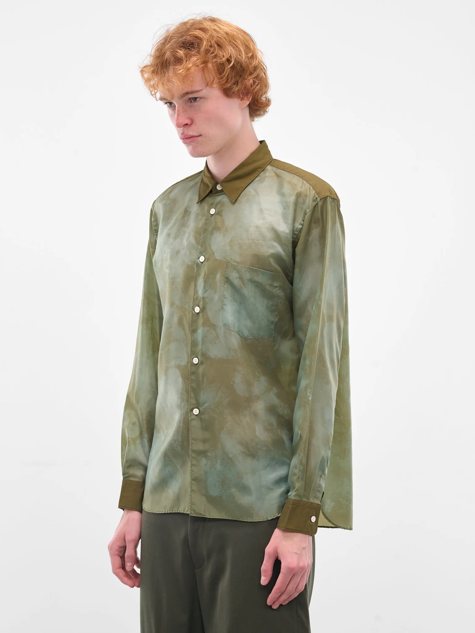 Green Abstract Button-Up Shirt (PP-B011-051-1-KHAKI) sold by lorenzo product image thumbnail 2