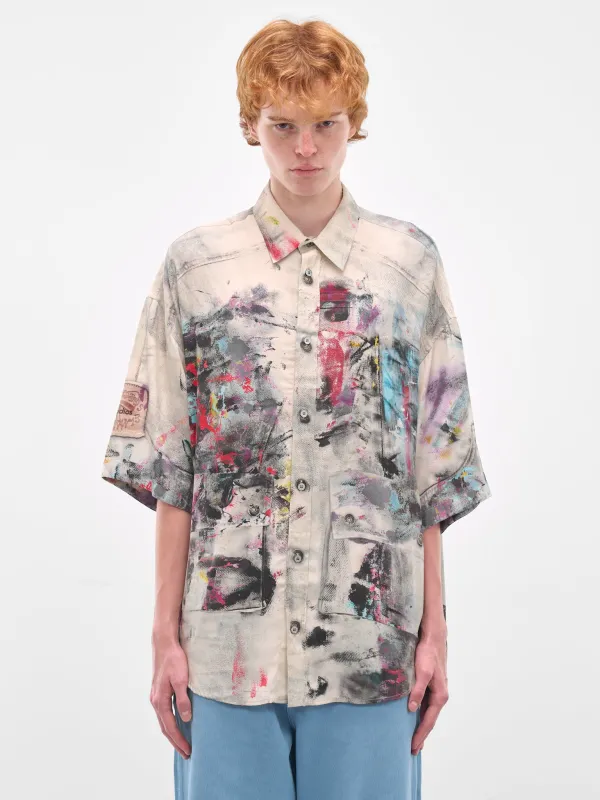 Trompe L'oeil Paint Print Shirt (FN-MN-SHIR000906-WHITE-MULTI) sold by lorenzo