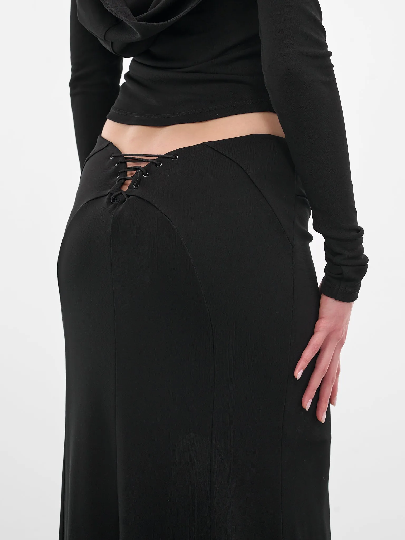 Black Long Lace-Up Skirt (#002117-232-BK-BLACK) sold by lorenzo product image thumbnail 5