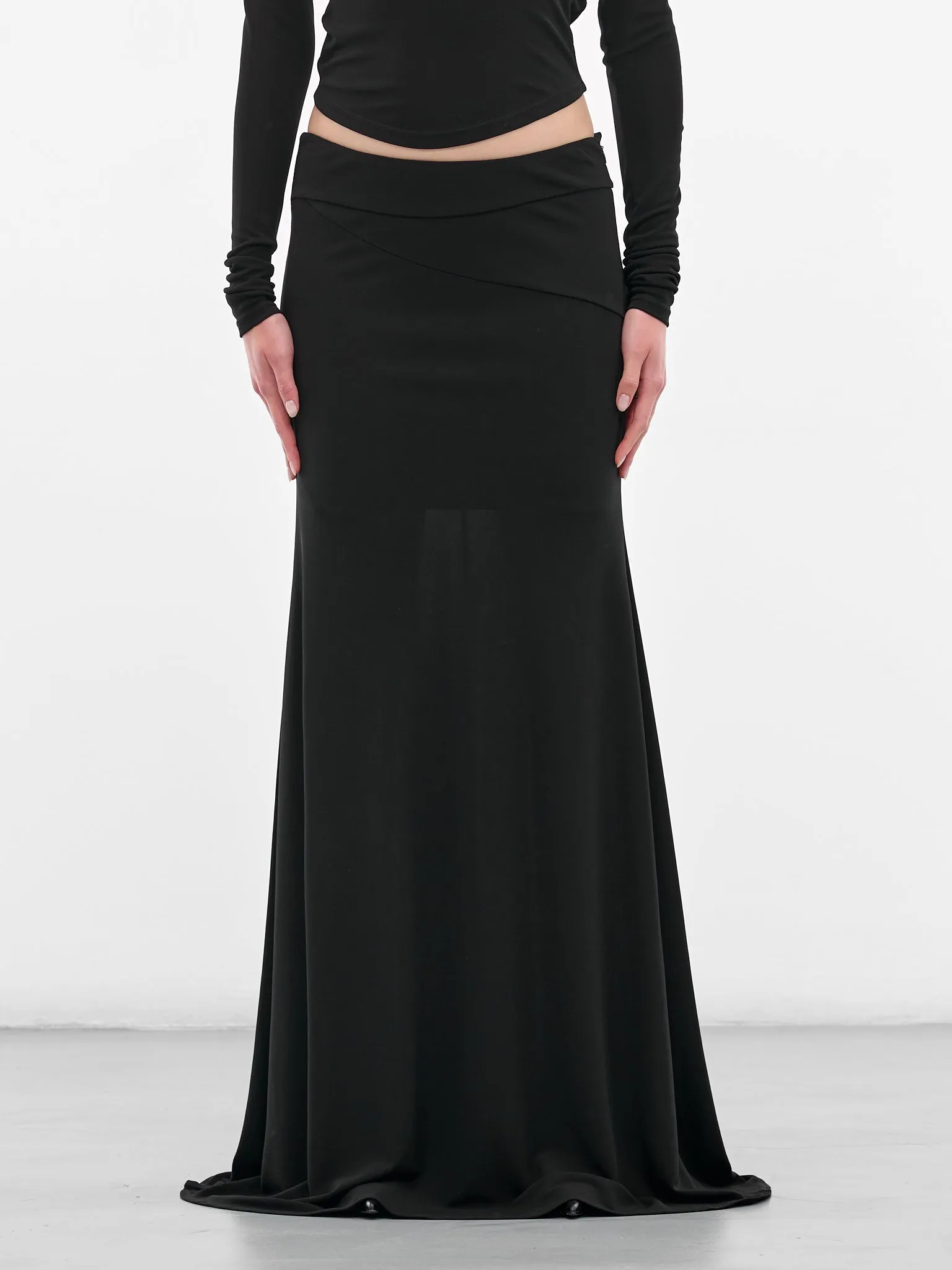 Black Long Lace-Up Skirt (#002117-232-BK-BLACK) sold by lorenzo