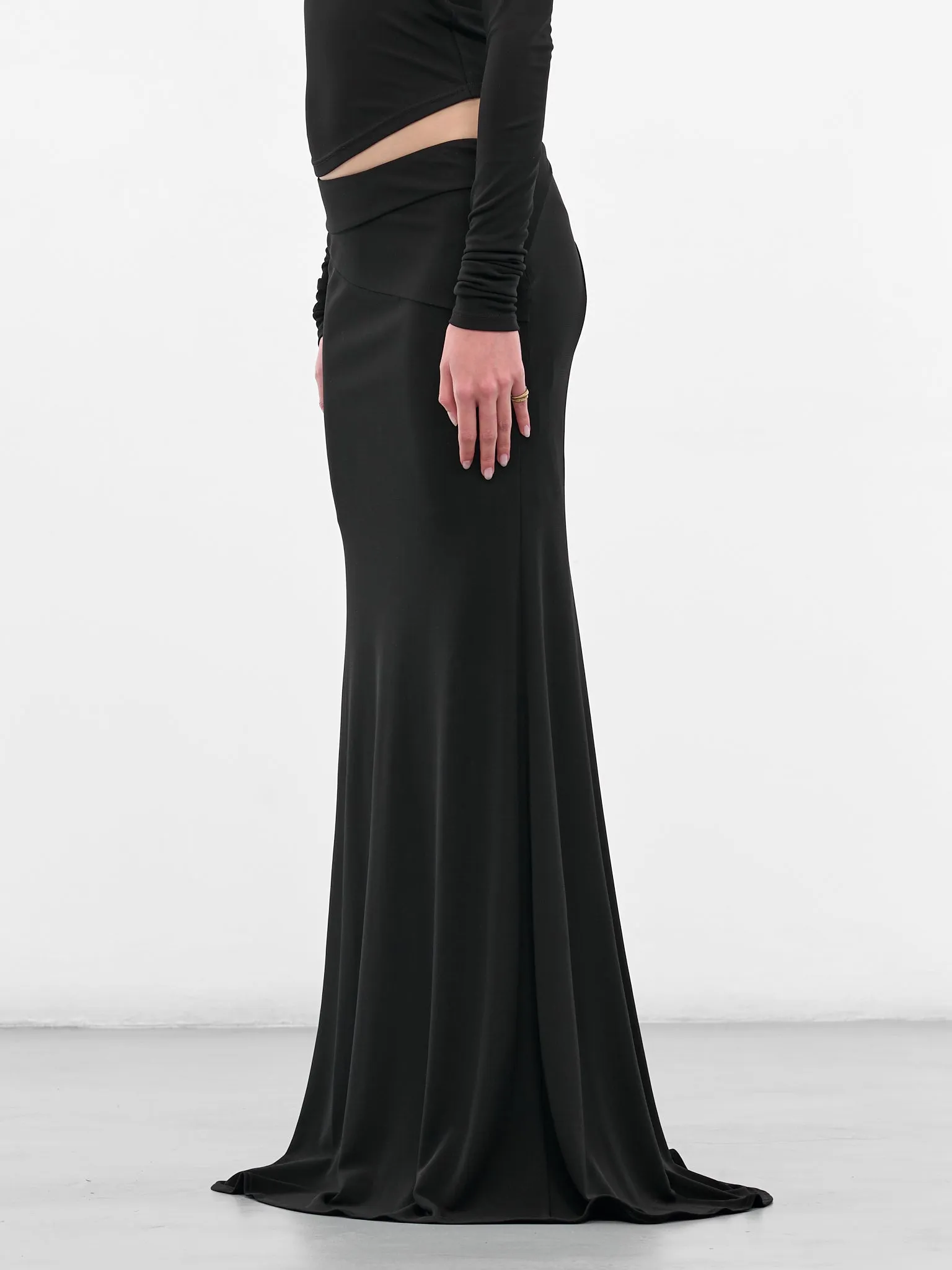 Black Long Lace-Up Skirt (#002117-232-BK-BLACK) sold by lorenzo product image thumbnail 2