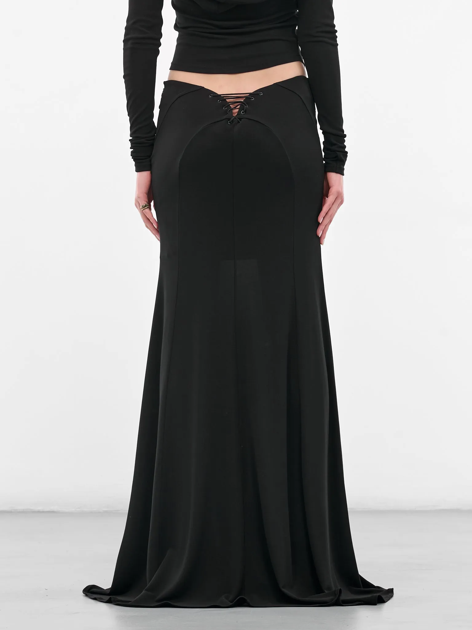 Black Long Lace-Up Skirt (#002117-232-BK-BLACK) sold by lorenzo product image thumbnail 3