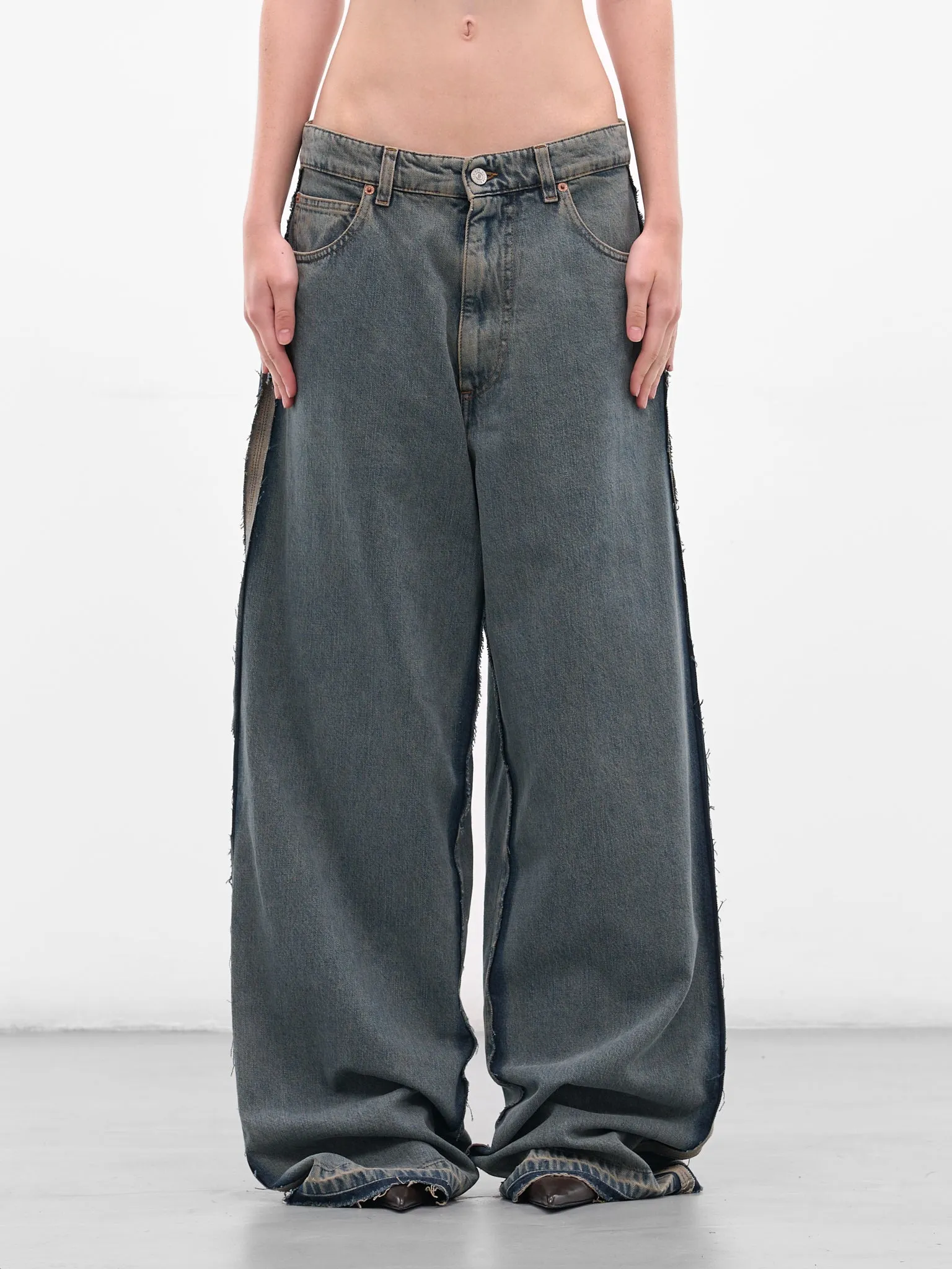 Blue Denim Deconstructed Baggy Jeans (S52LA0265-S30844-963-BLUE) sold by lorenzo