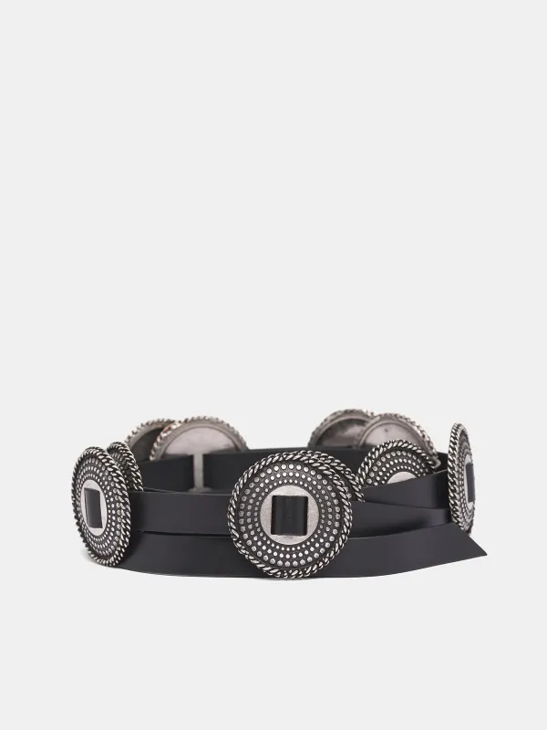 Black Leather Deci Concho Belt (B0013415-LT161-099-BLACK) sold by lorenzo