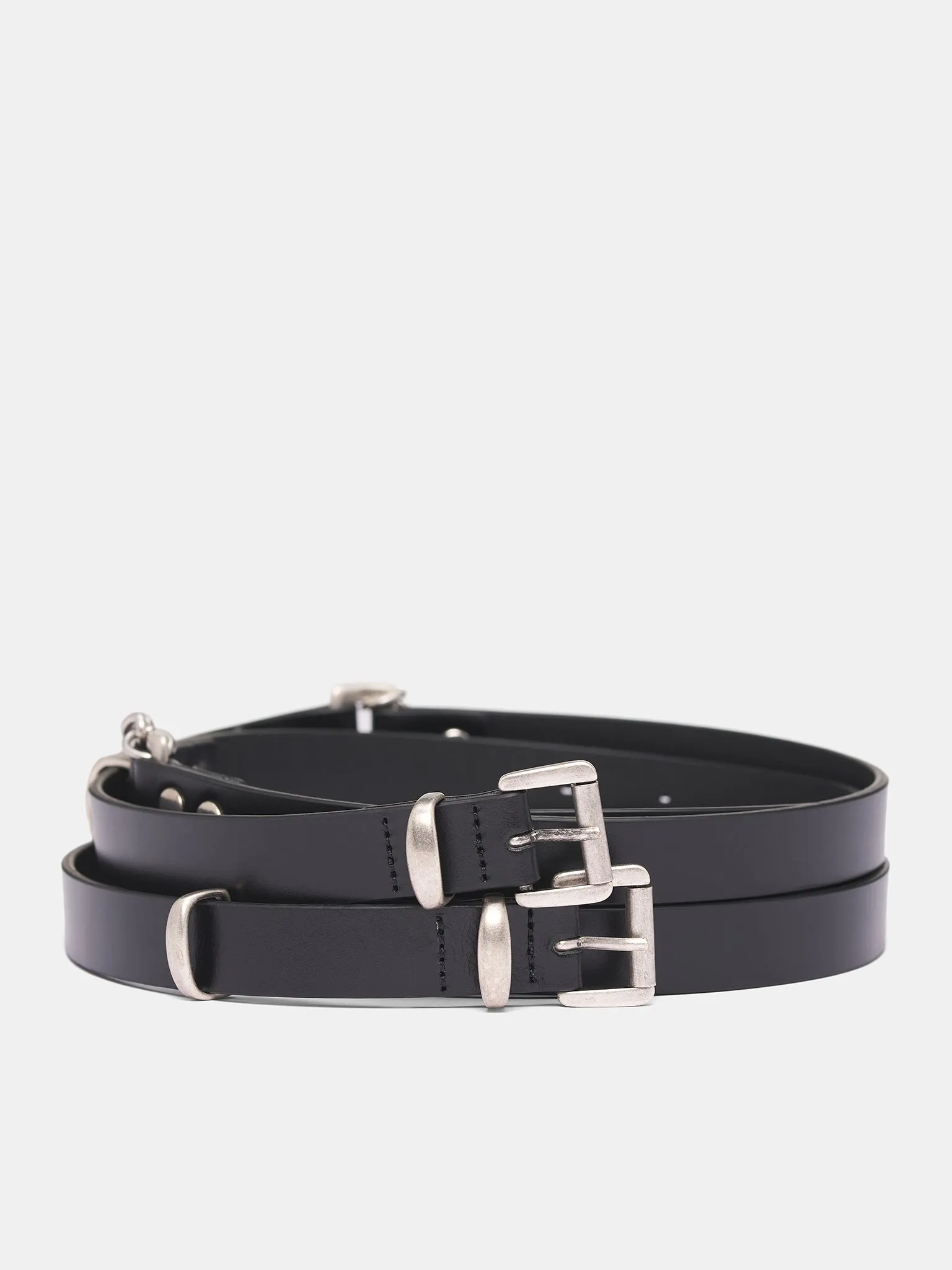 Black Leather Luen Double Belt (B0013391-LT128-099-BLACK) sold by lorenzo