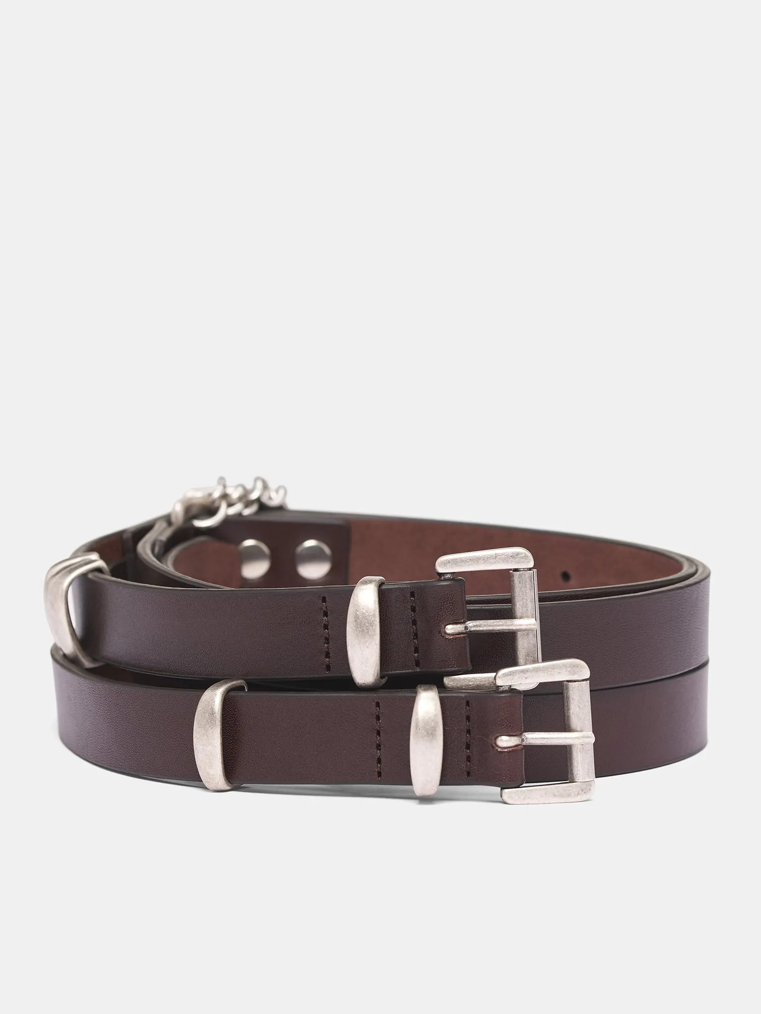 Brown Leather Luen Double Belt (B0013393-LT128-068-DARK-BROWN) sold by lorenzo