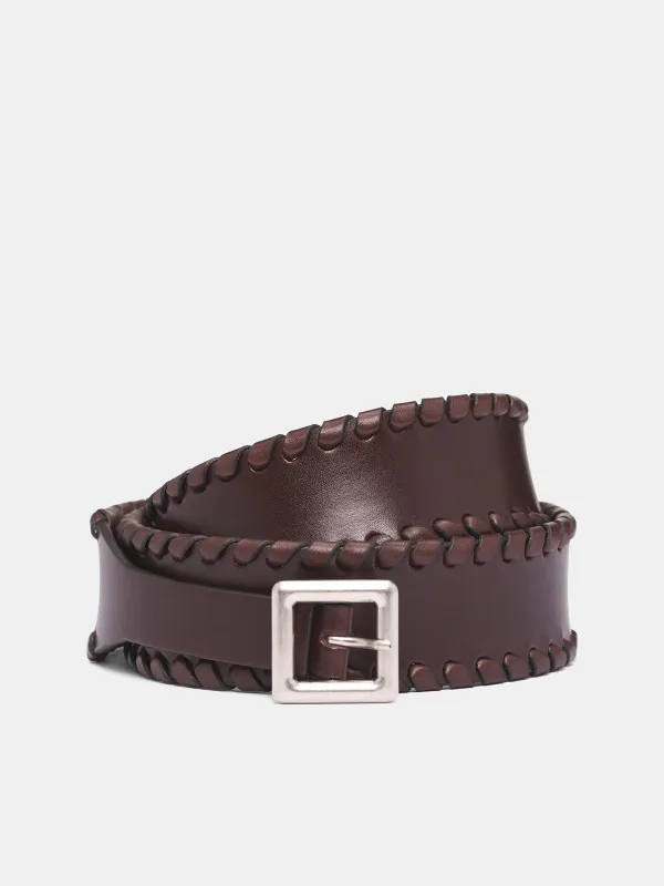 Brown Leather Maro Whipstitch Belt (B0013401-LT128-068-DARK-BROWN) sold by lorenzo