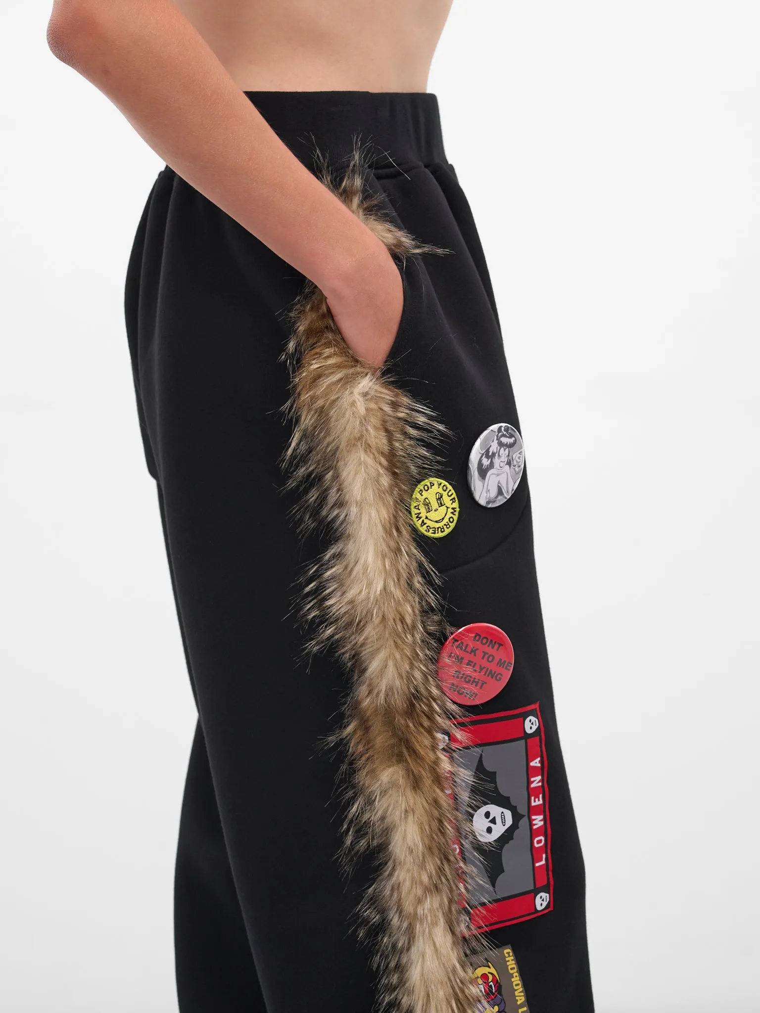 Black Fur Trim Patch Sweatpants (4065-FUR-BLACK-MULTI) sold by lorenzo product image thumbnail 5