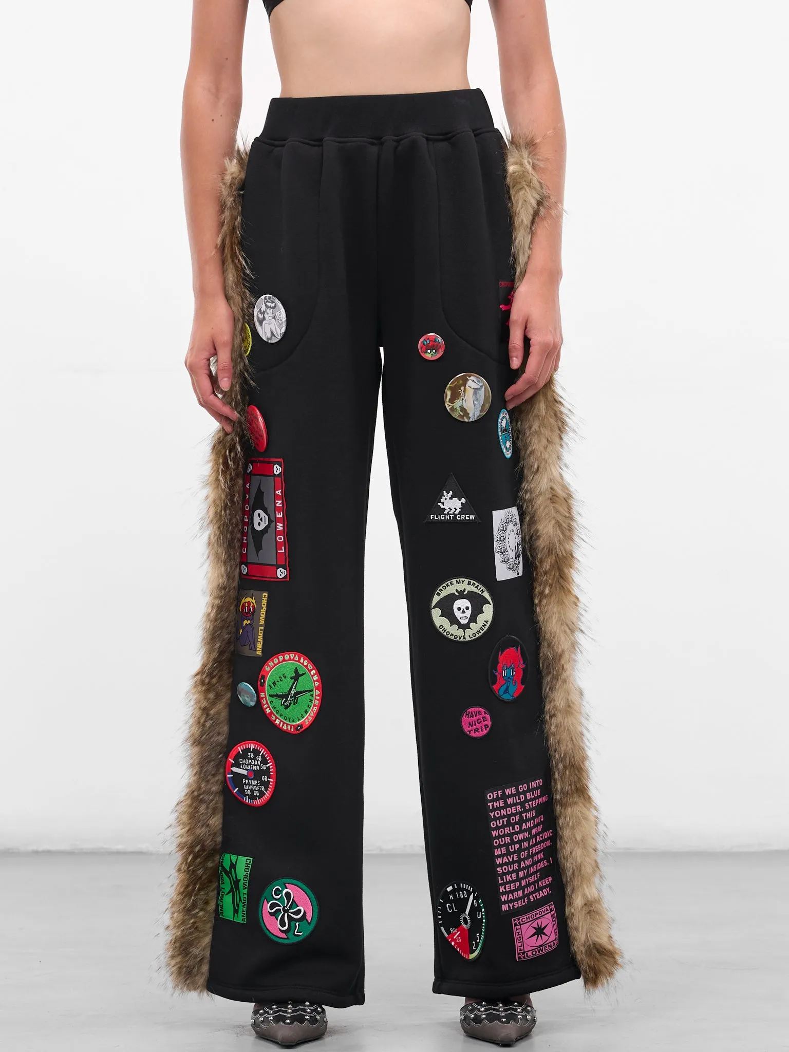 Black Fur Trim Patch Sweatpants (4065-FUR-BLACK-MULTI) sold by lorenzo