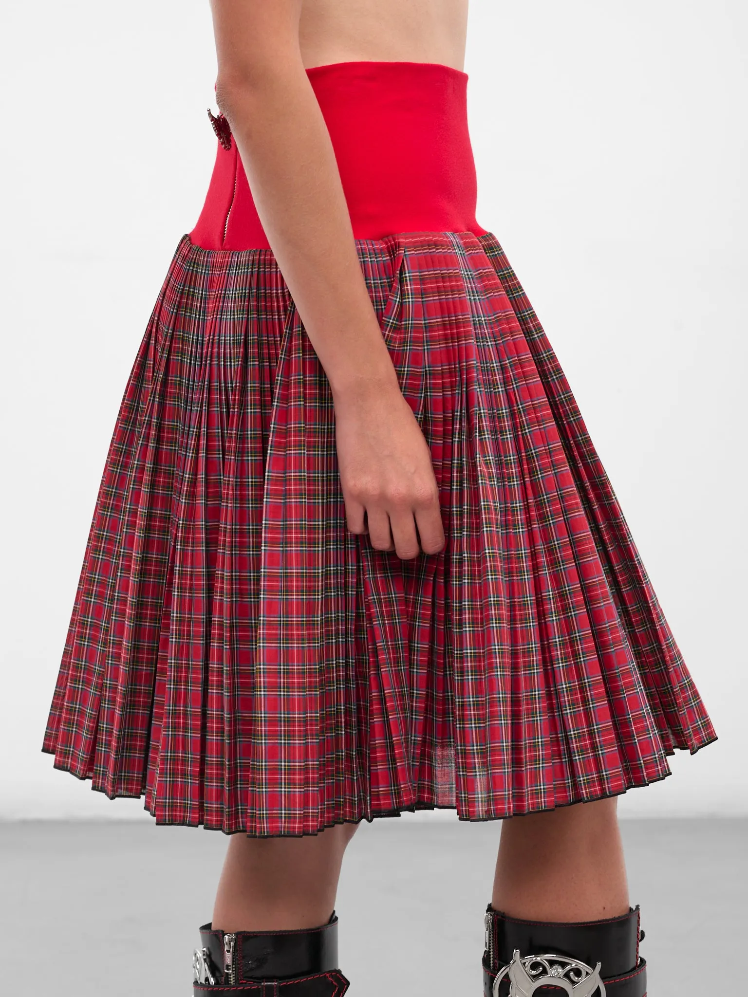 Red Fret Tartan Midi Skirt (3275-FRET-RED) sold by lorenzo product image thumbnail 4