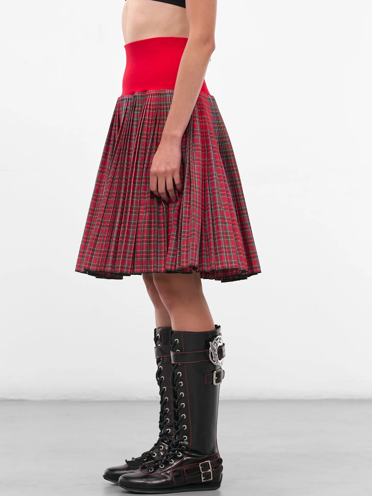 Red Fret Tartan Midi Skirt (3275-FRET-RED) sold by lorenzo product image thumbnail 2