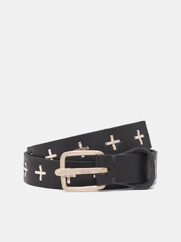 Black '+' Staple Leather Belt (EQ2C-GR3-0-BLACK) sold by lorenzo