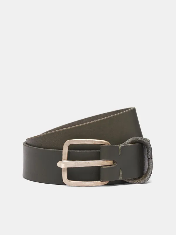 Green Leather Q Buckle Belt (EQ1D-SPL-3-0-MILITARY-GREEN) made by Marques ’ Almeida