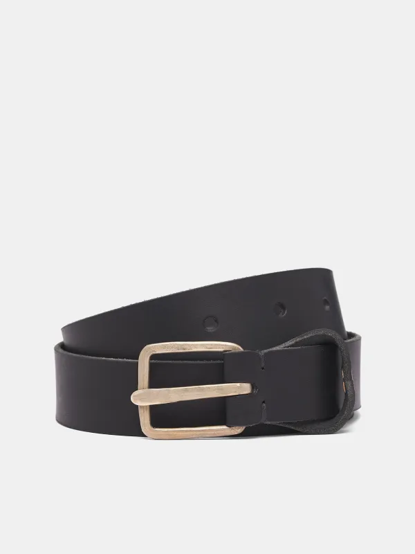 Black Leather Q Buckle Belt (EQ1D-GR-3-0-BLACK) made by Marques ’ Almeida