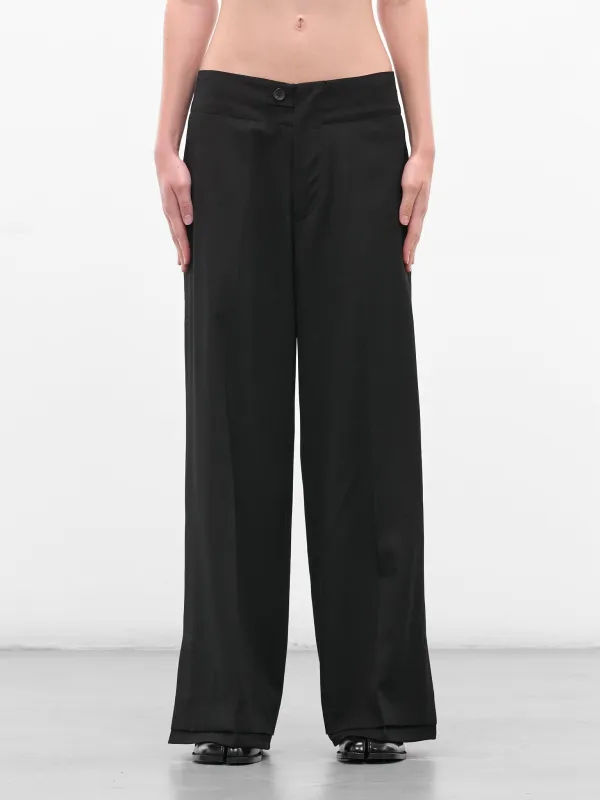 Black Gabardine Vent Wide Trousers (FL-P62-100-1-BLACK) sold by lorenzo