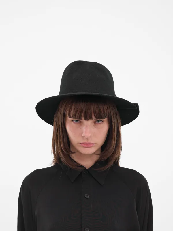 Black Wide Brim Pinched Fedora (FL-H01-160-1-BLACK) sold by lorenzo