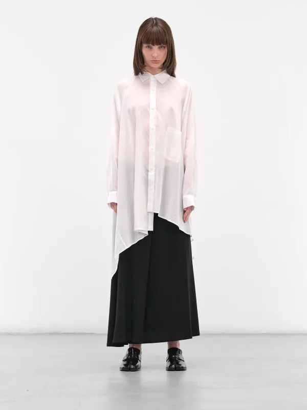 White Raglan Draped Asymmetric Shirt (FL-B61-200-1-OFF-WHITE) sold by lorenzo