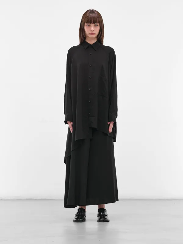 Black Raglan Draped Asymmetric Shirt (FL-B61-500-1-BLACK) sold by lorenzo