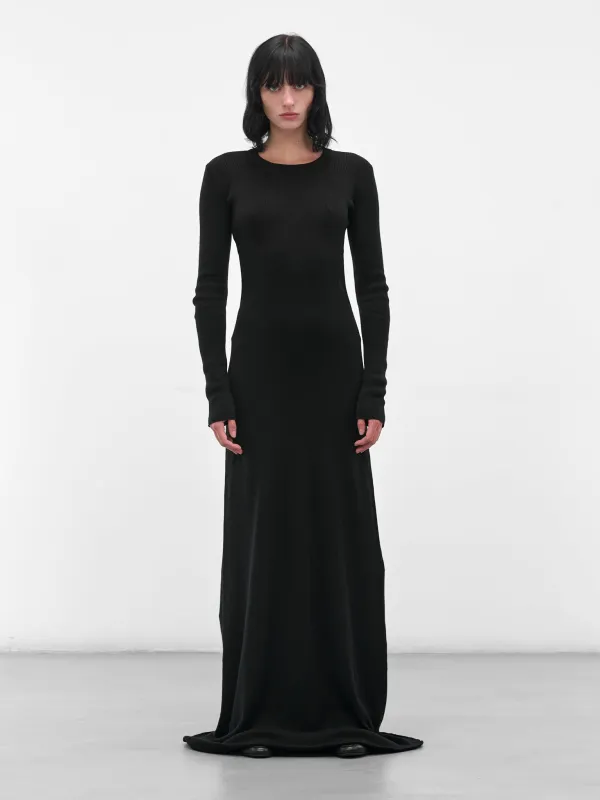 Black Eva Long Knit Dress (B0010259-FA049-BLACK) sold by lorenzo