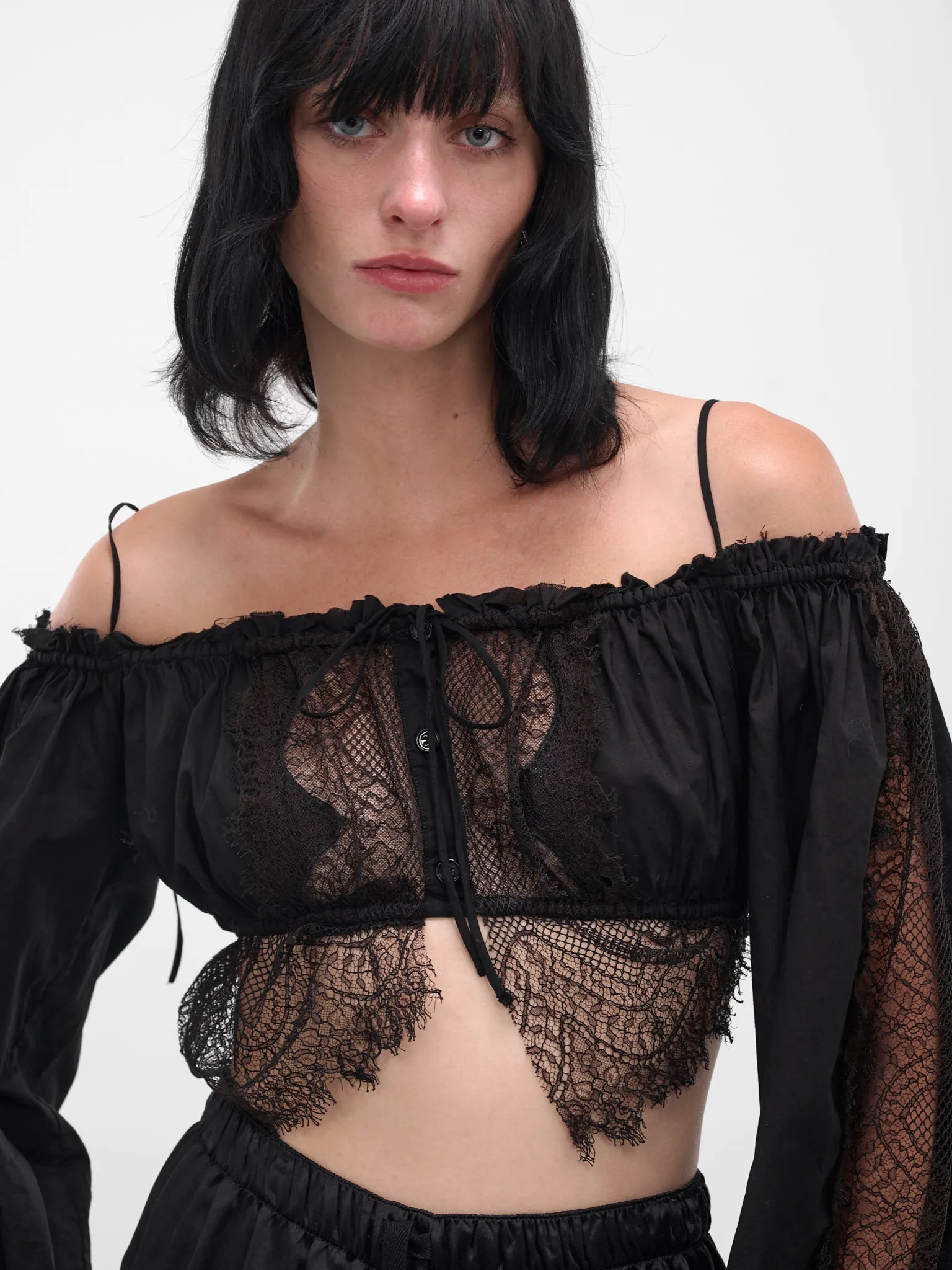 Black Jorunn Lace Crop Top (B0013587-FA026-BLACK) sold by lorenzo product image thumbnail 4