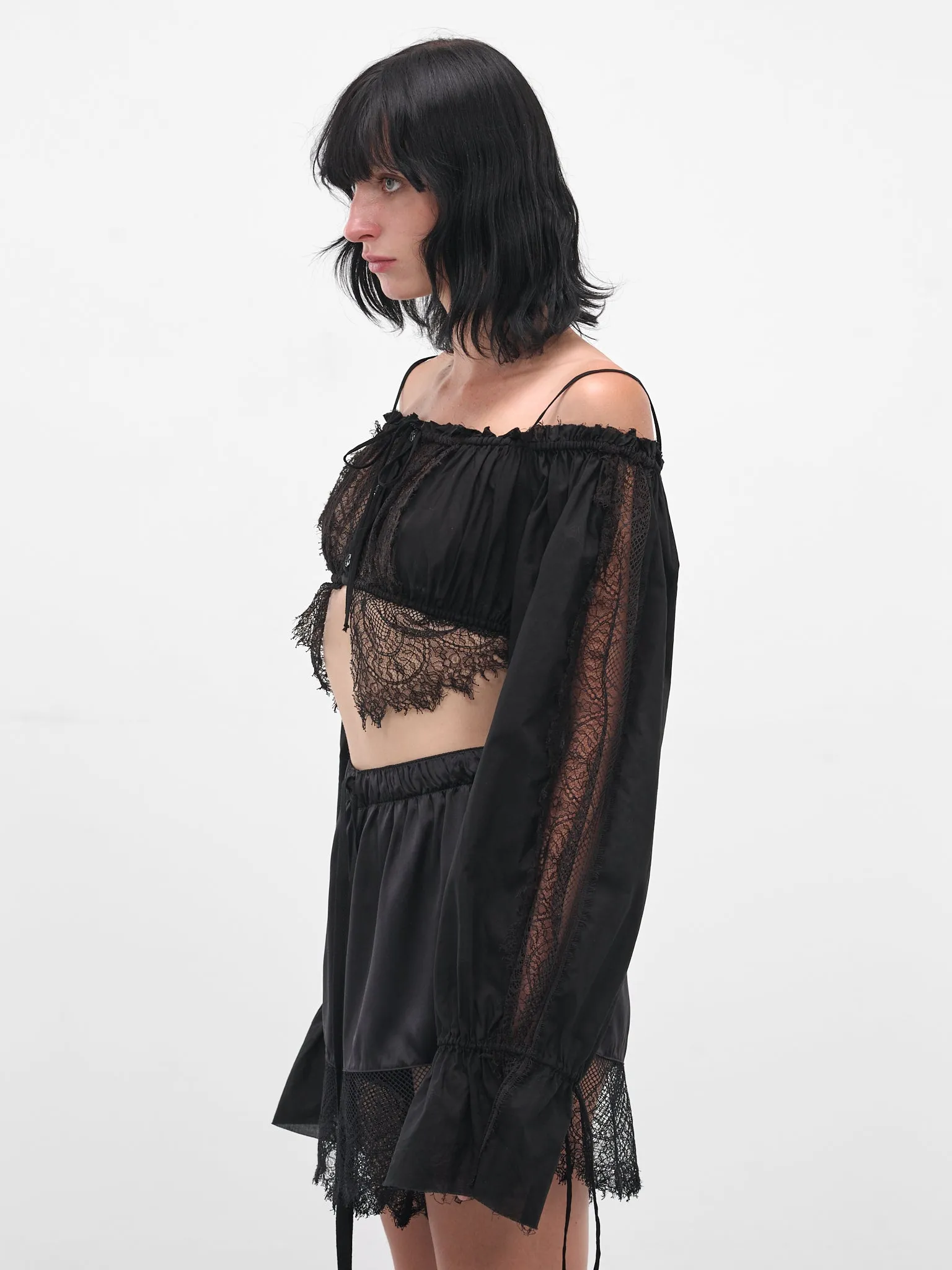 Black Jorunn Lace Crop Top (B0013587-FA026-BLACK) sold by lorenzo product image thumbnail 2