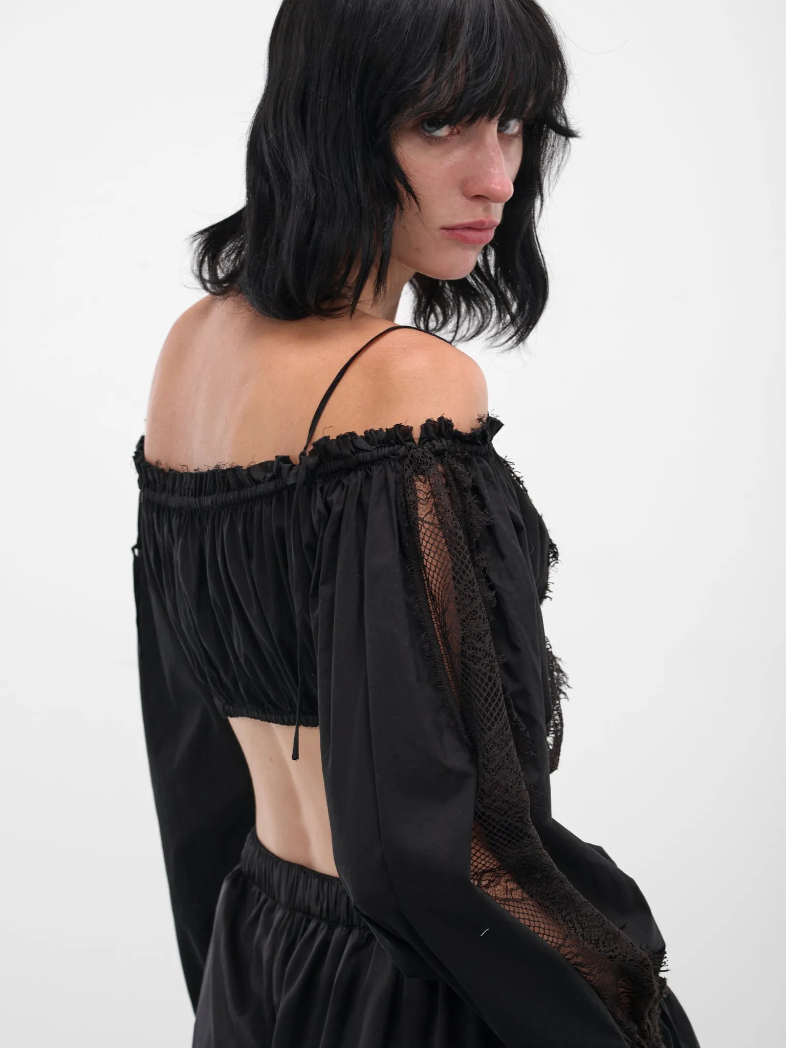 Black Jorunn Lace Crop Top (B0013587-FA026-BLACK) sold by lorenzo product image thumbnail 5