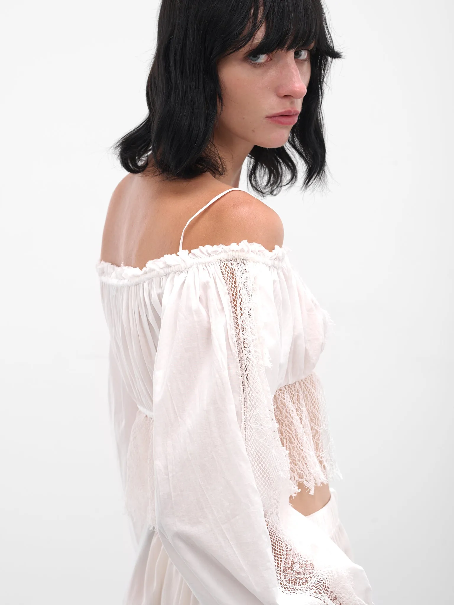 White Jorunn Lace Crop Top (B0013587-FA026-NATURAL-WHITE) sold by lorenzo product image thumbnail 5