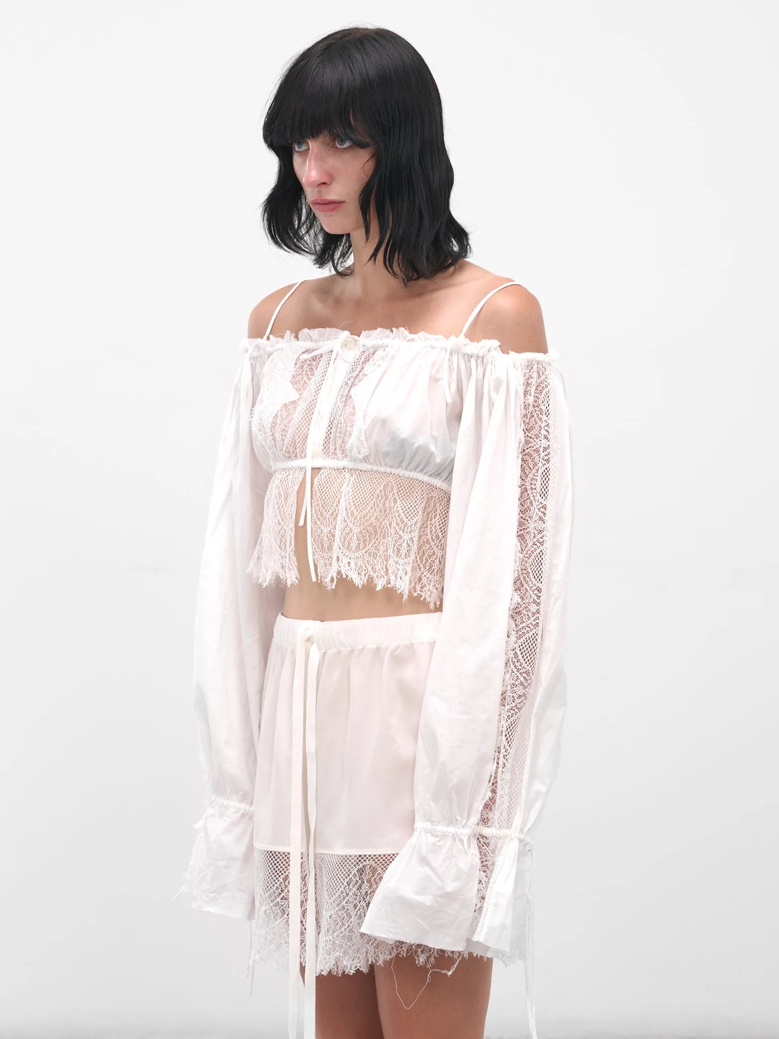 White Jorunn Lace Crop Top (B0013587-FA026-NATURAL-WHITE) sold by lorenzo product image thumbnail 2