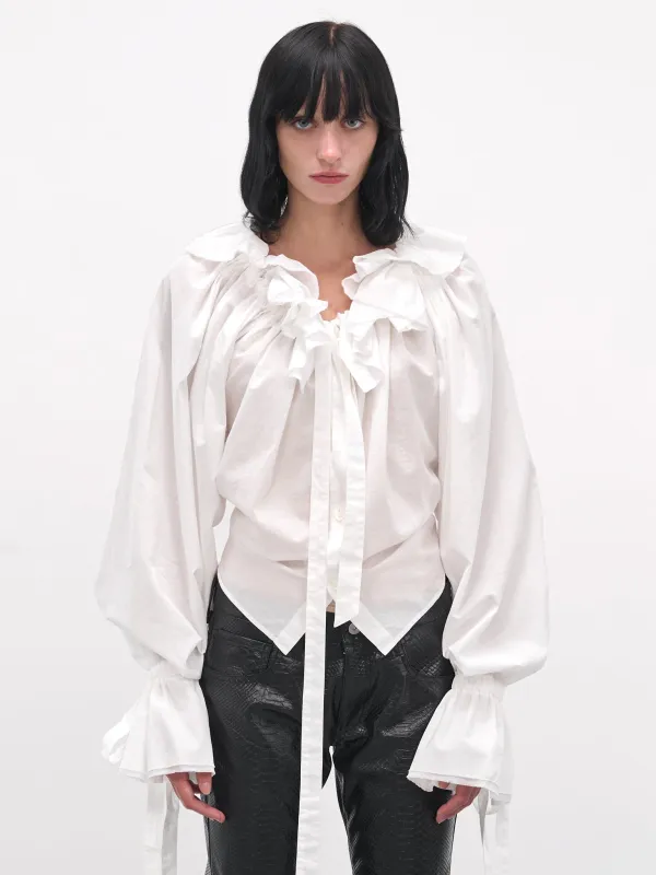 White Stee Ruffle Draped Shirt (B0013622-FA026-NATURAL-WHITE) sold by lorenzo