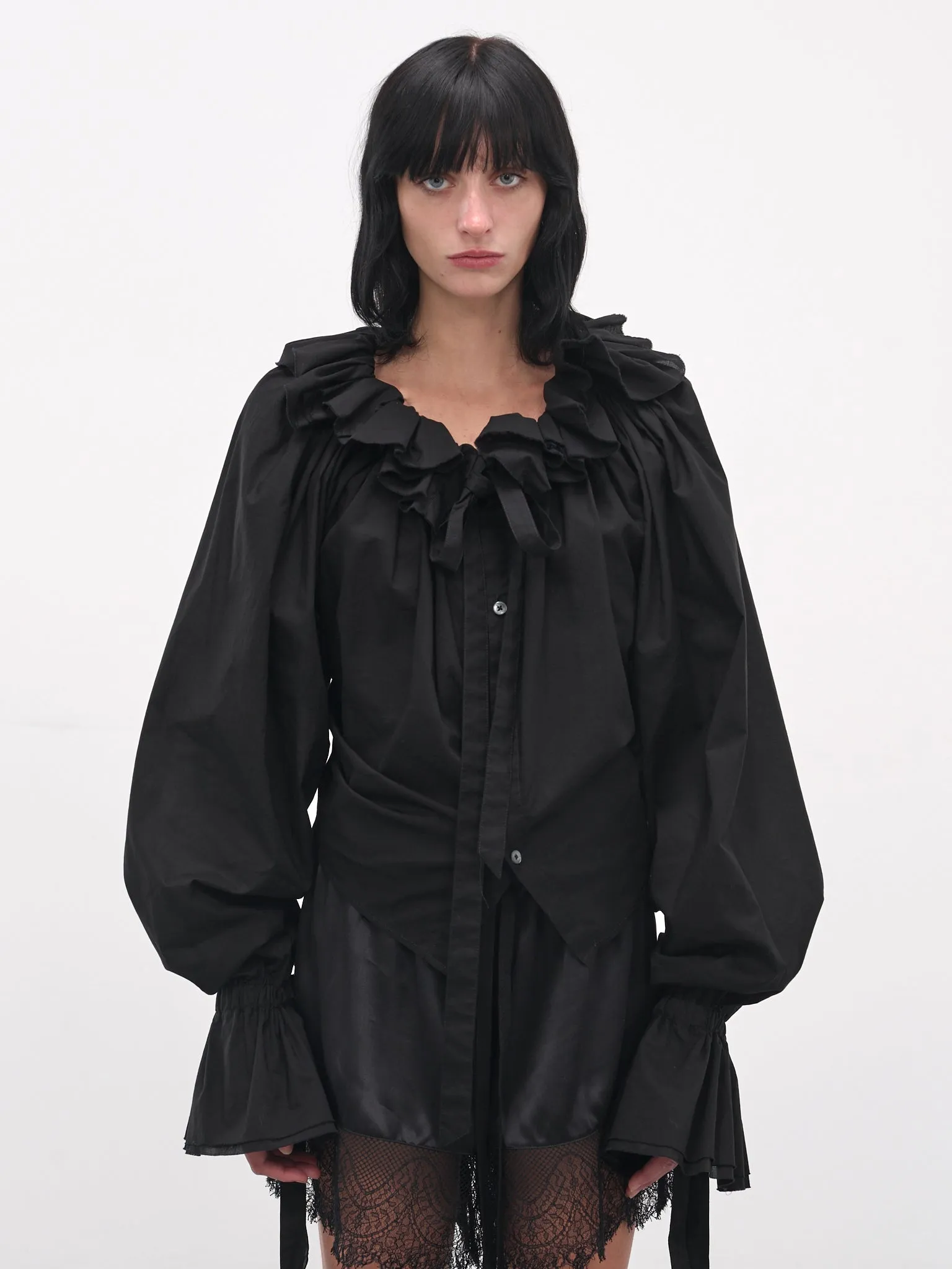 Black Stee Ruffle Draped Shirt (B0013622-FA026-BLACK) sold by lorenzo