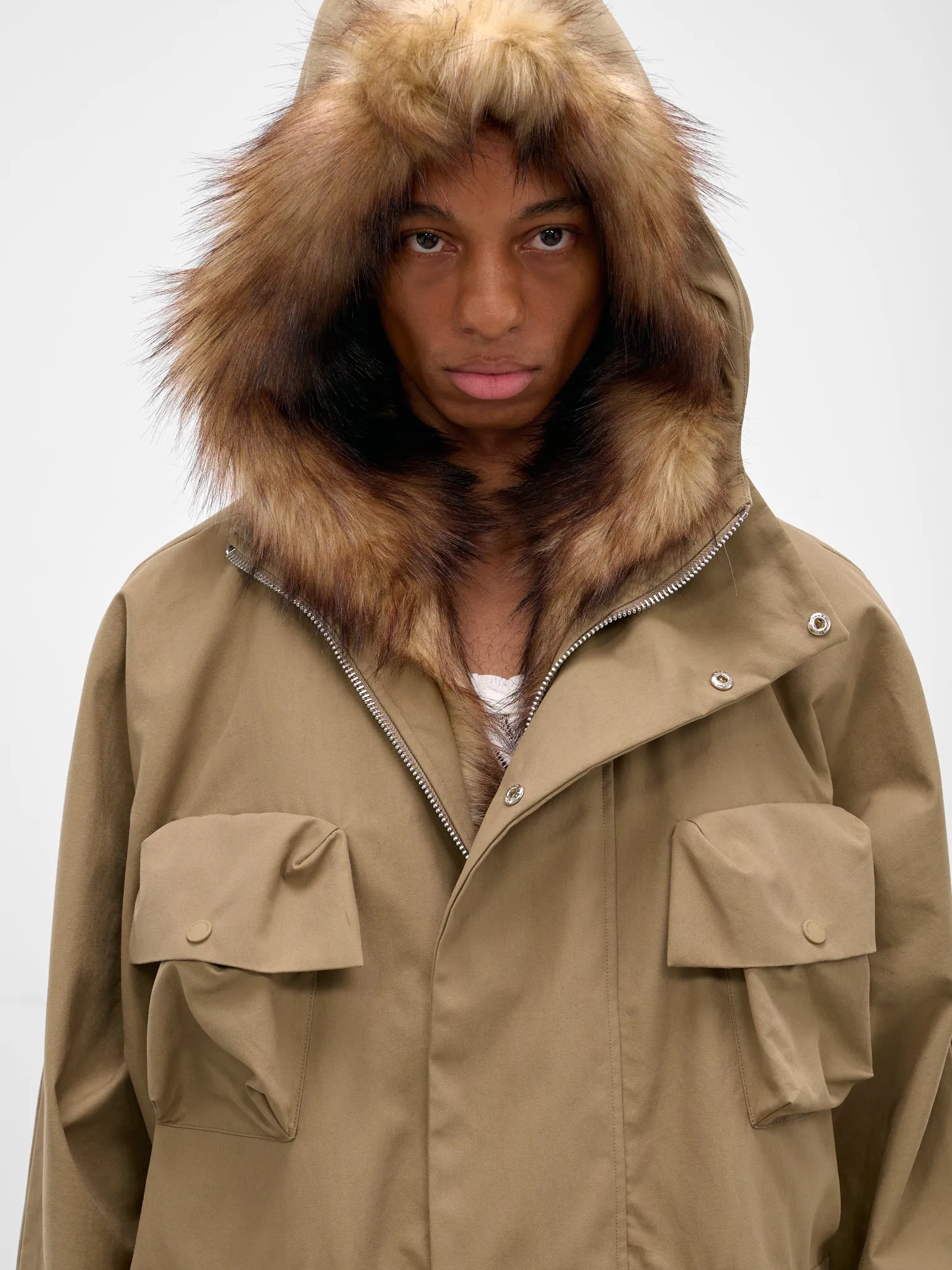 Beige Fur Lined Fishtail Parka (2078B-1267-STONE-PEARL) sold by lorenzo product image thumbnail 5