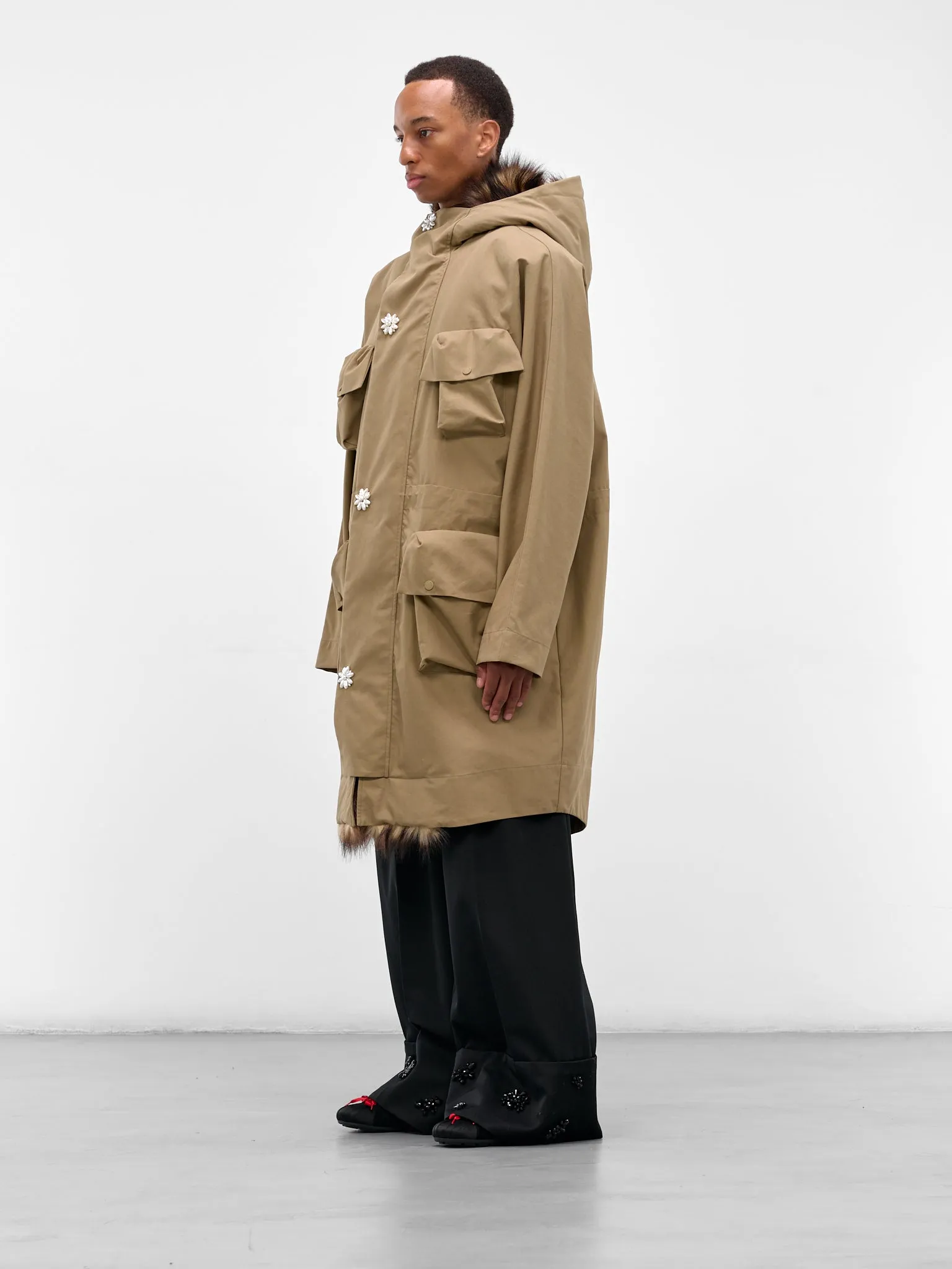 Beige Fur Lined Fishtail Parka (2078B-1267-STONE-PEARL) sold by lorenzo product image thumbnail 2