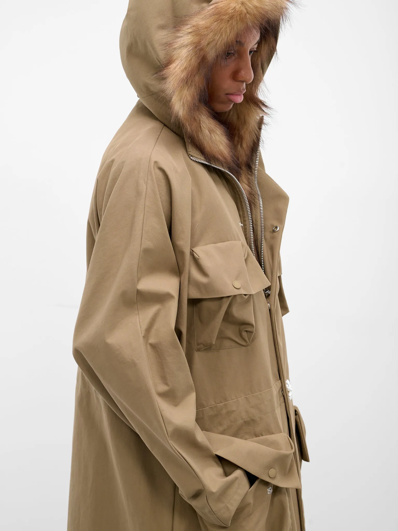 Beige Fur Lined Fishtail Parka (2078B-1267-STONE-PEARL) sold by lorenzo product image thumbnail 4