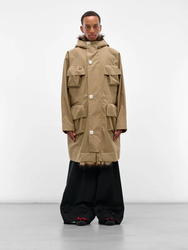 Beige Fur Lined Fishtail Parka (2078B-1267-STONE-PEARL) sold by lorenzo