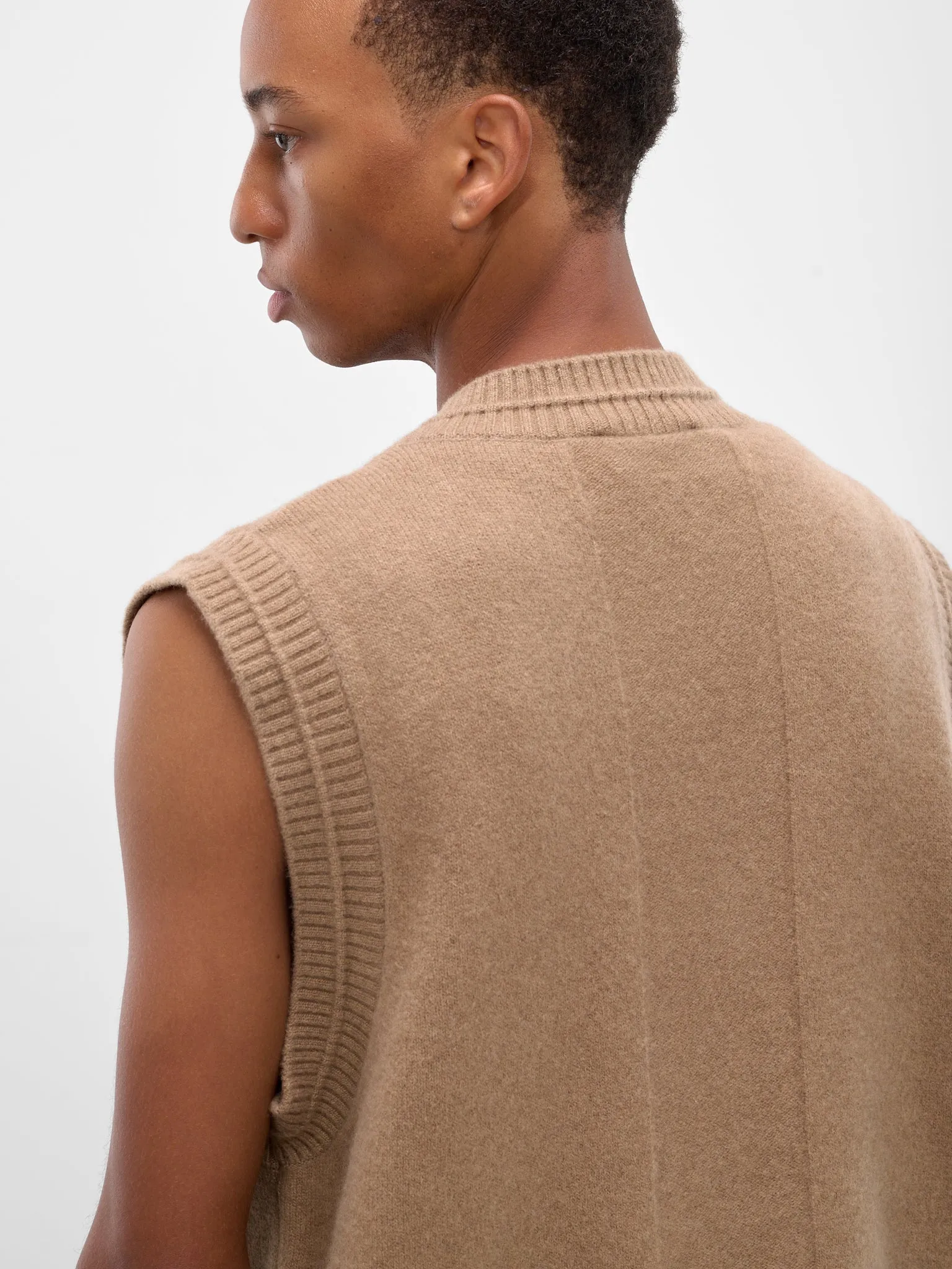 Beige Wool Knit Cardigan Vest (LMK9B-0660-CAMEL-PEARL) sold by lorenzo product image thumbnail 4