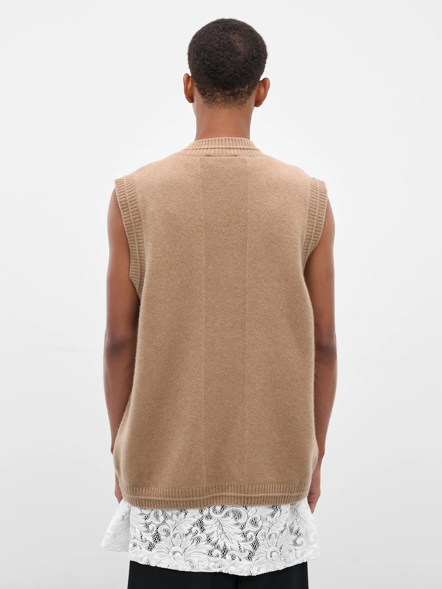 Beige Wool Knit Cardigan Vest (LMK9B-0660-CAMEL-PEARL) sold by lorenzo product image thumbnail 3