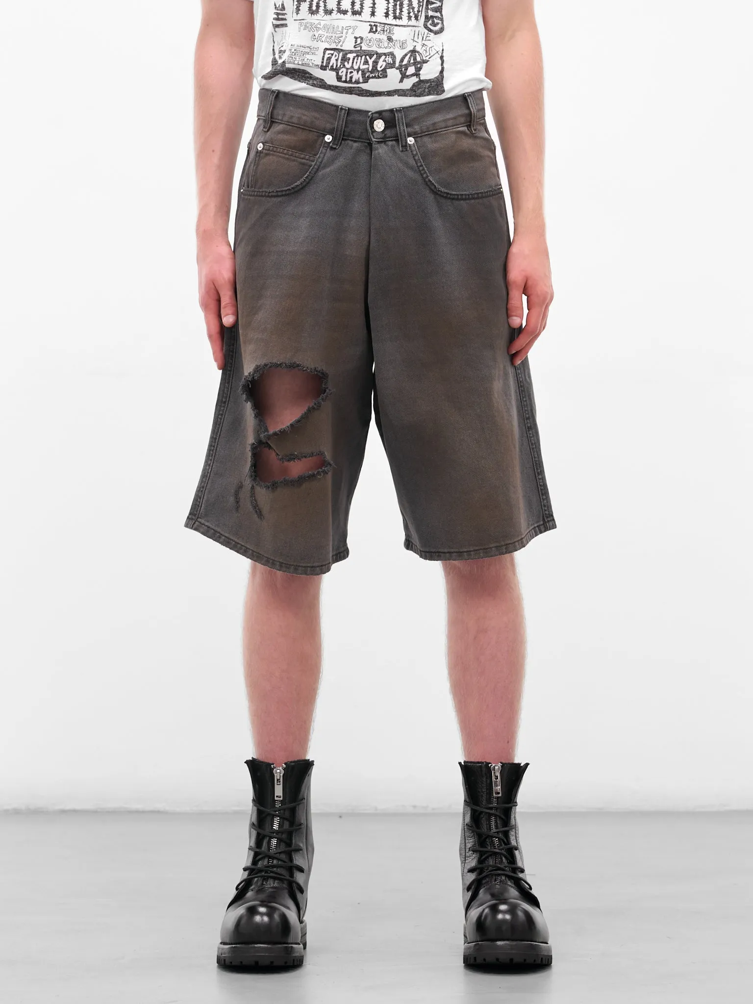 Dirtied Denim Kriss Kross Shorts (MP003D-WDD-DIRTY-OUTCAST-GREY) sold by lorenzo