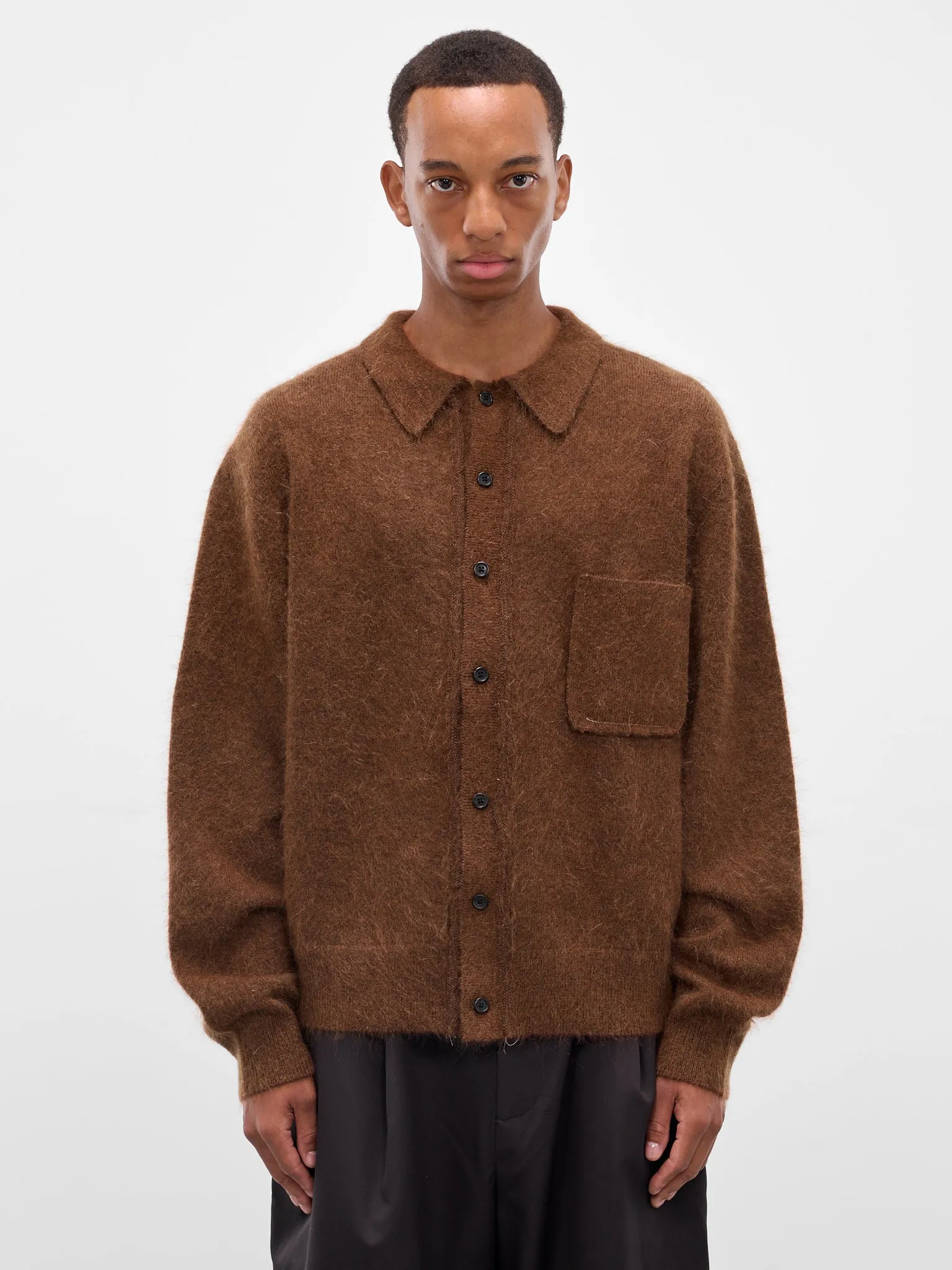 Brown Alpaca Hairy Knit Cardigan (CF-20-03-04-02-BROWN) sold by lorenzo