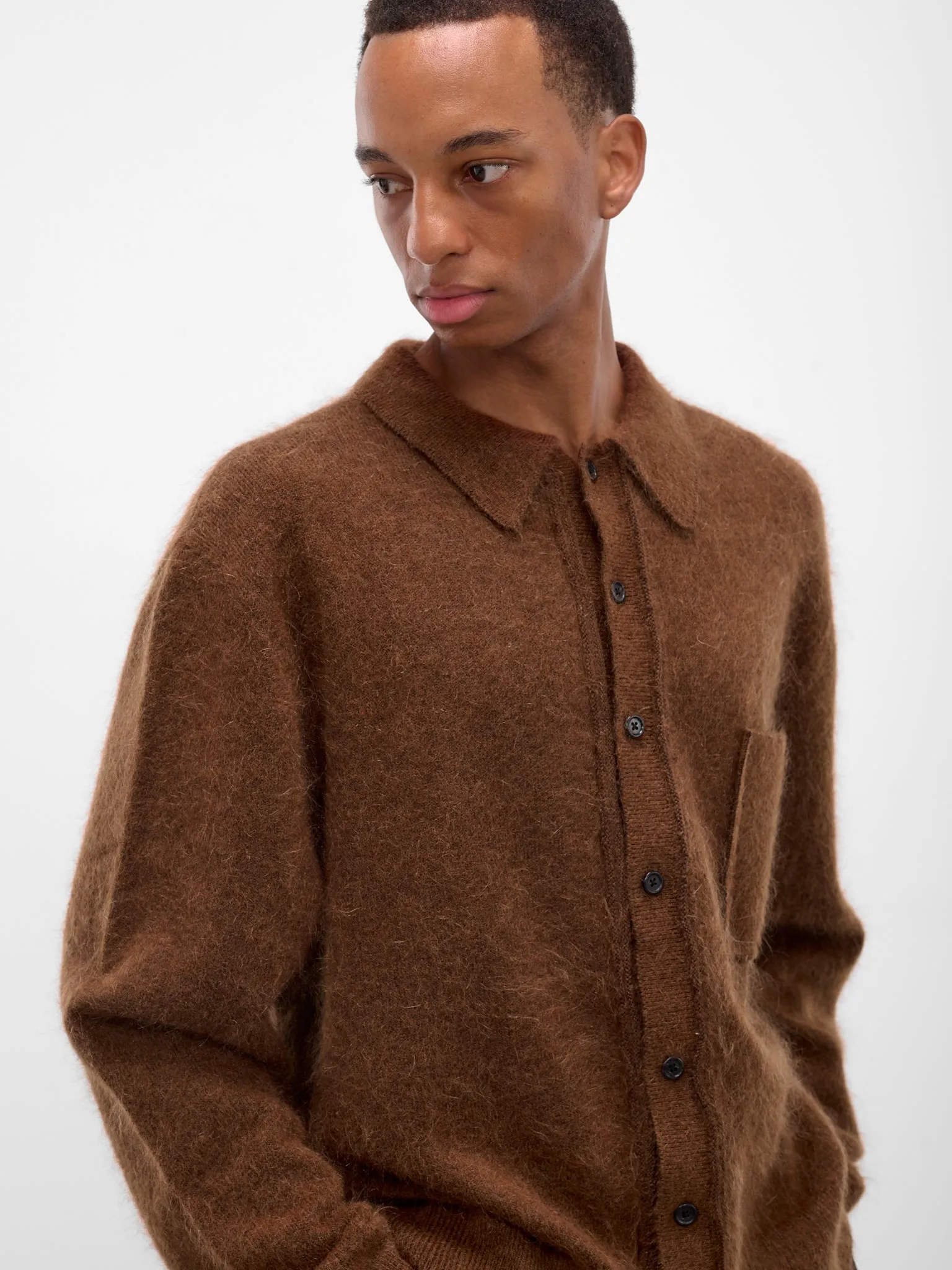 Brown Alpaca Hairy Knit Cardigan (CF-20-03-04-02-BROWN) sold by lorenzo product image thumbnail 4