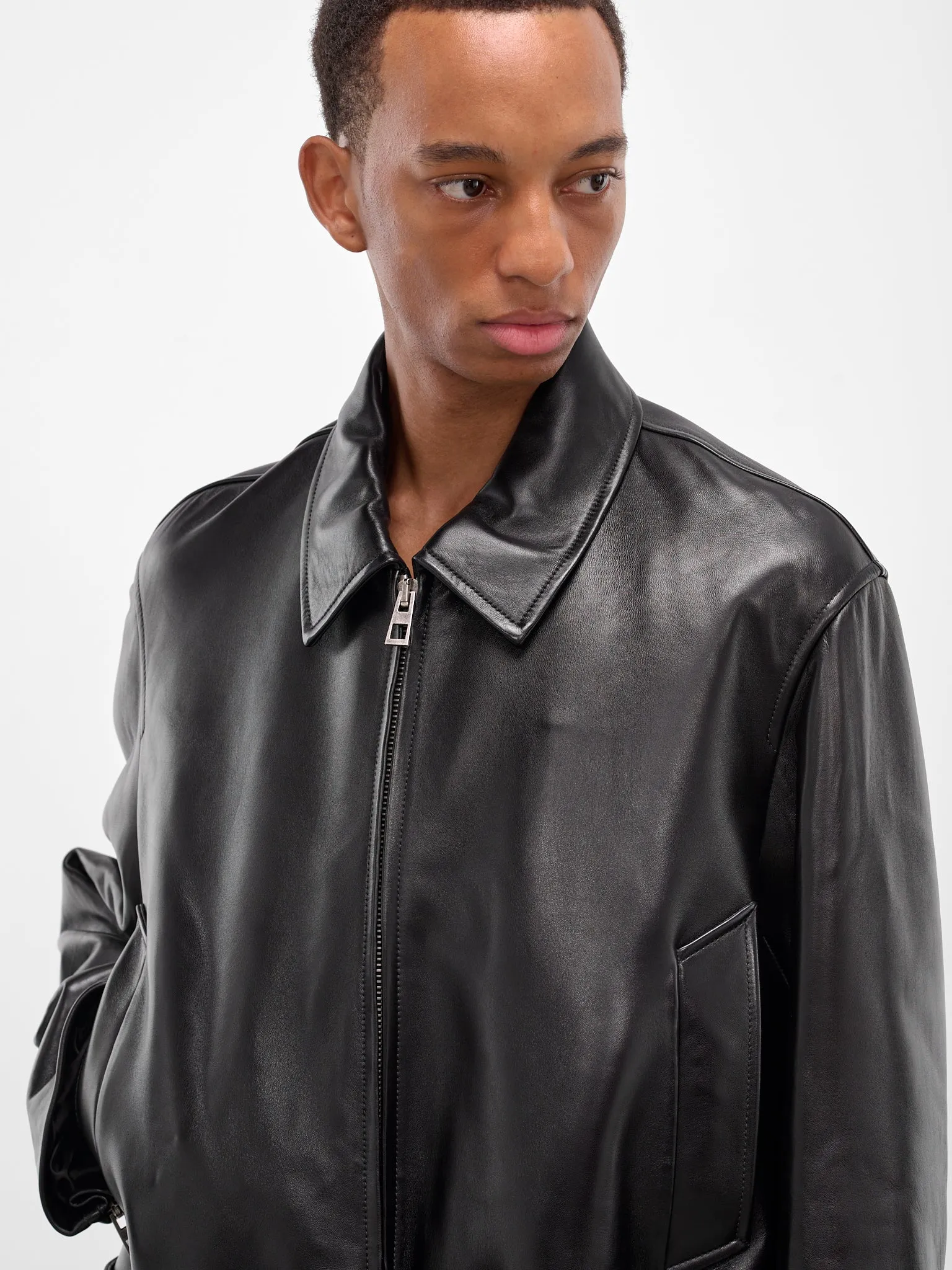 Black Lambskin Cropped Zip Jacket (H526Y34L92-1100-BLACK) sold by lorenzo product image thumbnail 5